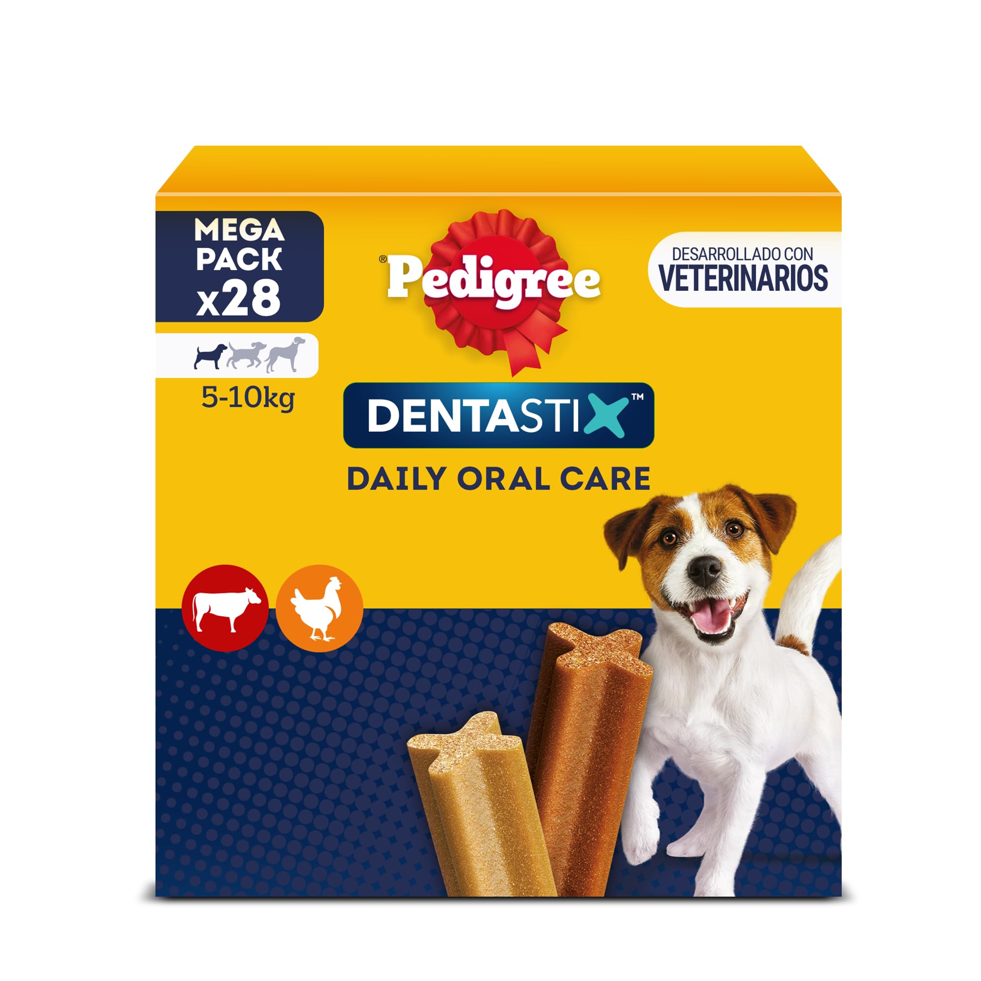 Pedigree Dentastix Snack Dental para la Higiene Oral de Perros Pequeños (4 Paquetes de 28ud)