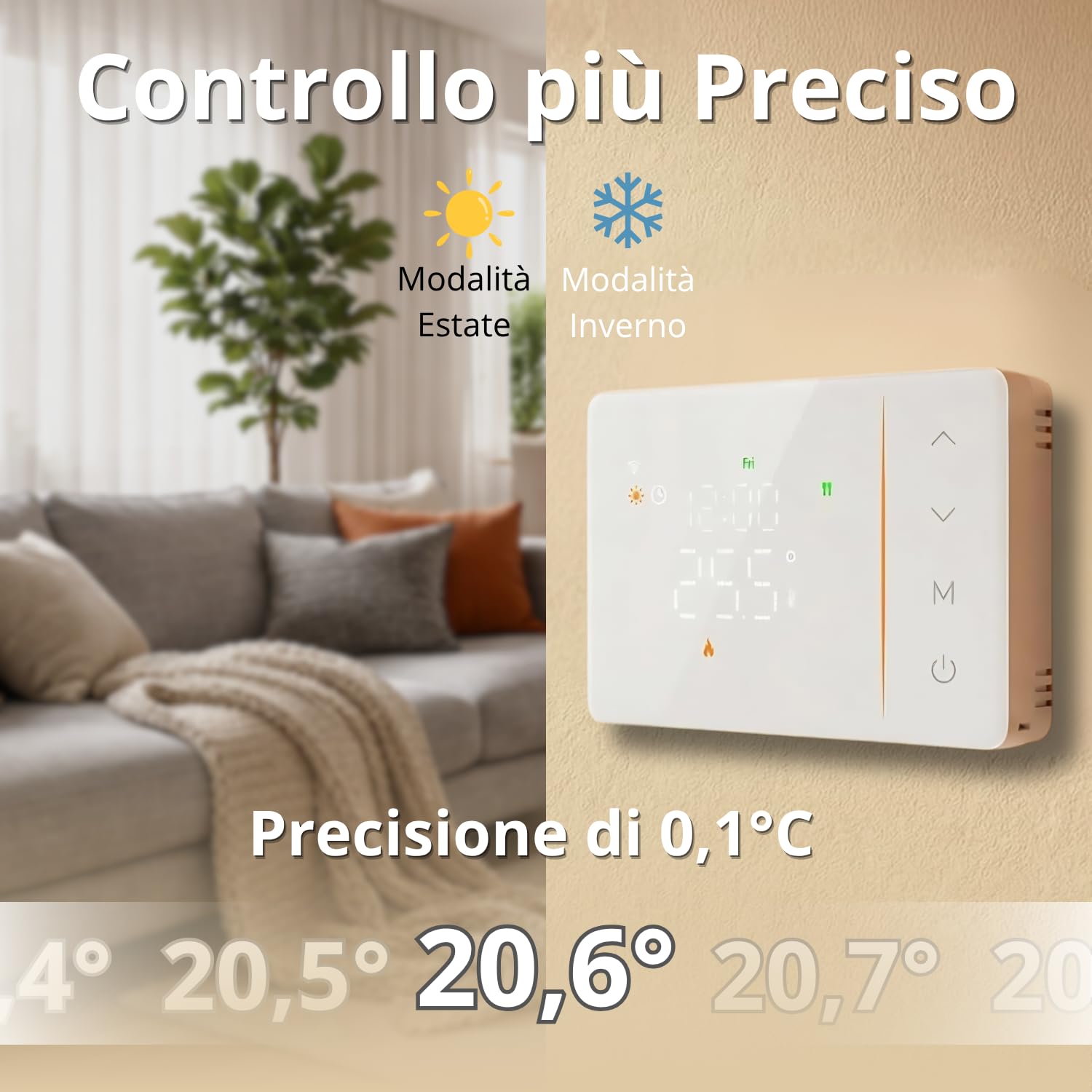domyno Termostato WiFi a batterie per caldaia, controllo smartphone app alexa google cronotermostato intelligente da parete scatola 503, 502 programmazione settimanale e manuale (bianco)