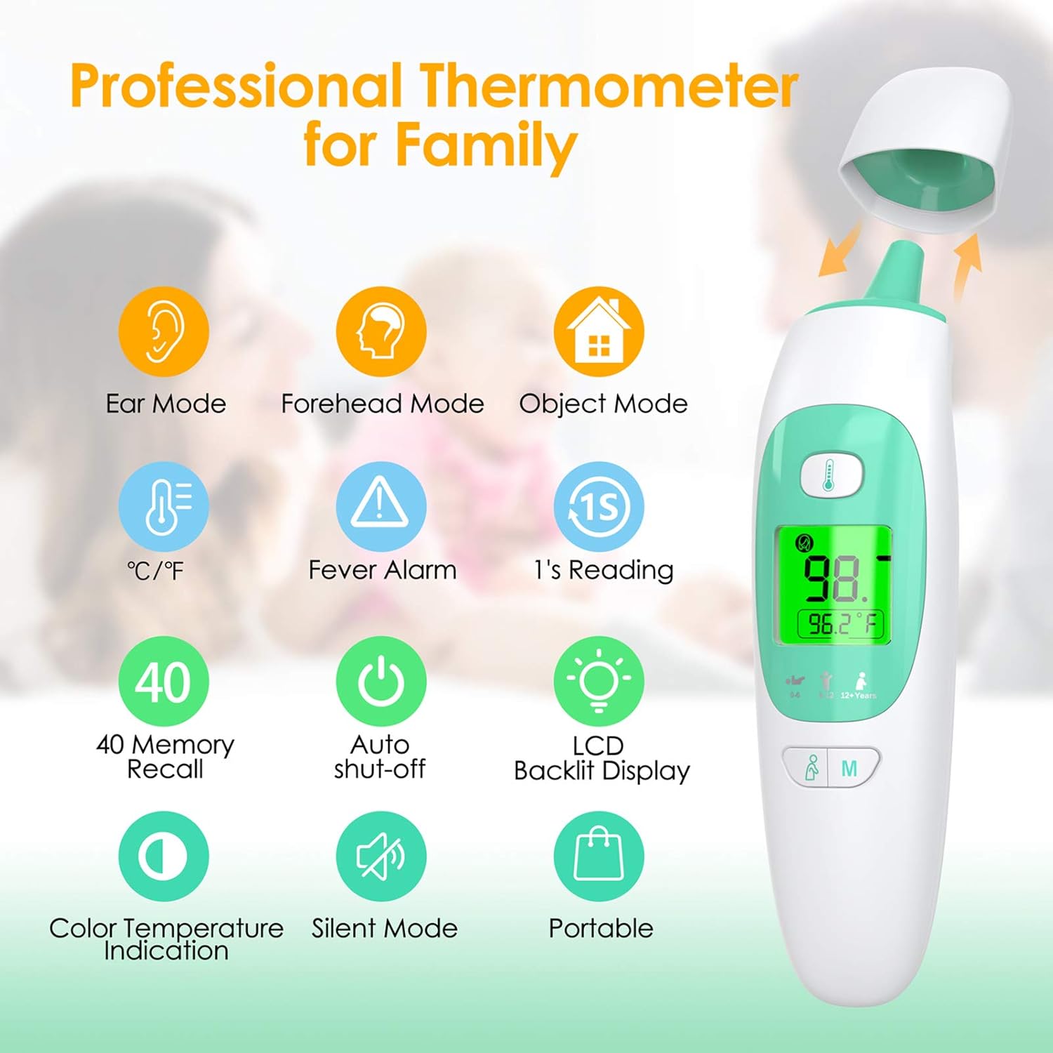 Infrared Forehead Thermometer for Adults Kids Babies, Non-Contact Infared Medical Temperature Gun for Humans, 3 in 1 Thermometer with Accurate Instant Readings Fever Alarm : Baby