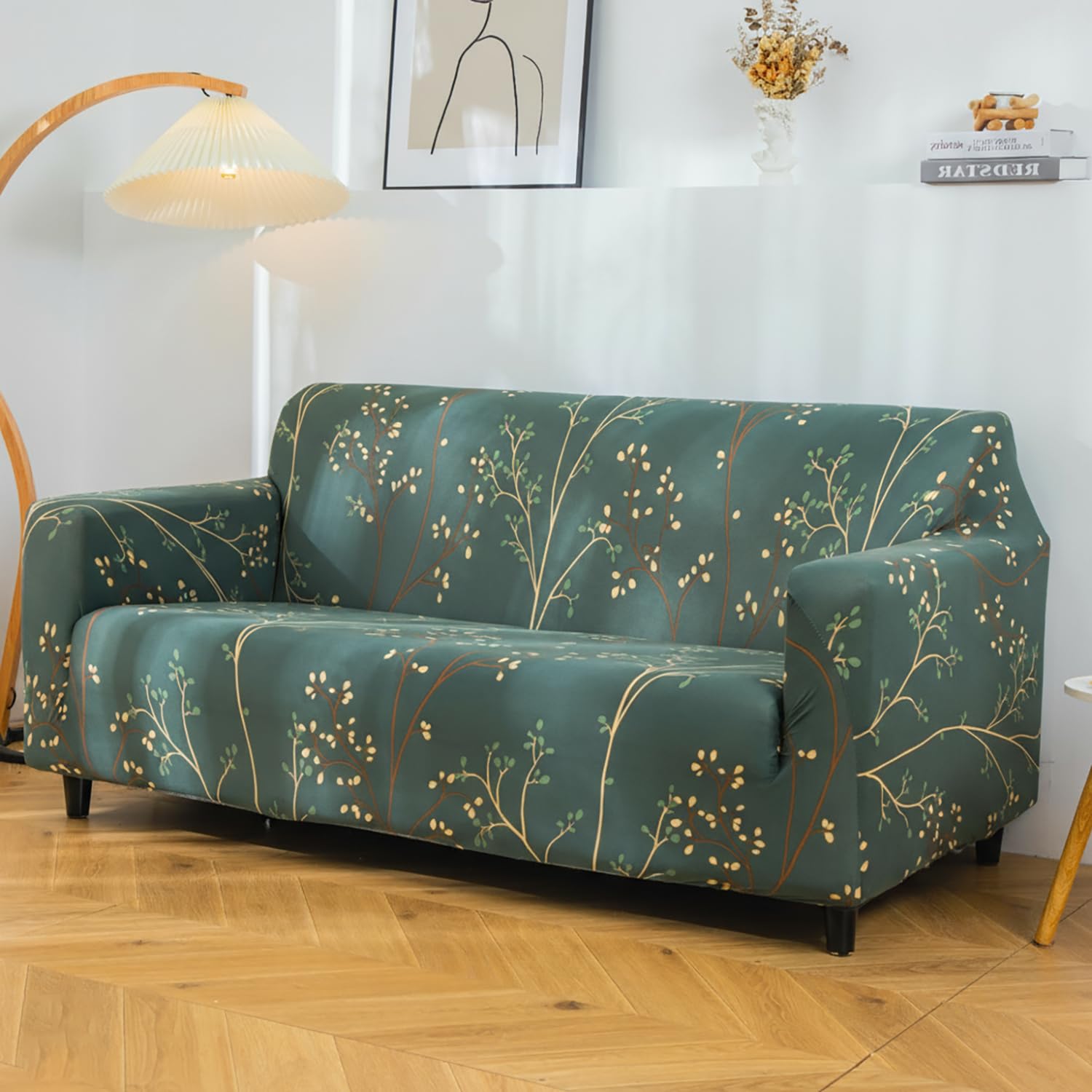 House of Quirk Printed Stretch Sofa Cover, Polyester Spandex Fabric, Big Elasticity Universal Fit – Two Seater (Botanical Green)-image-14