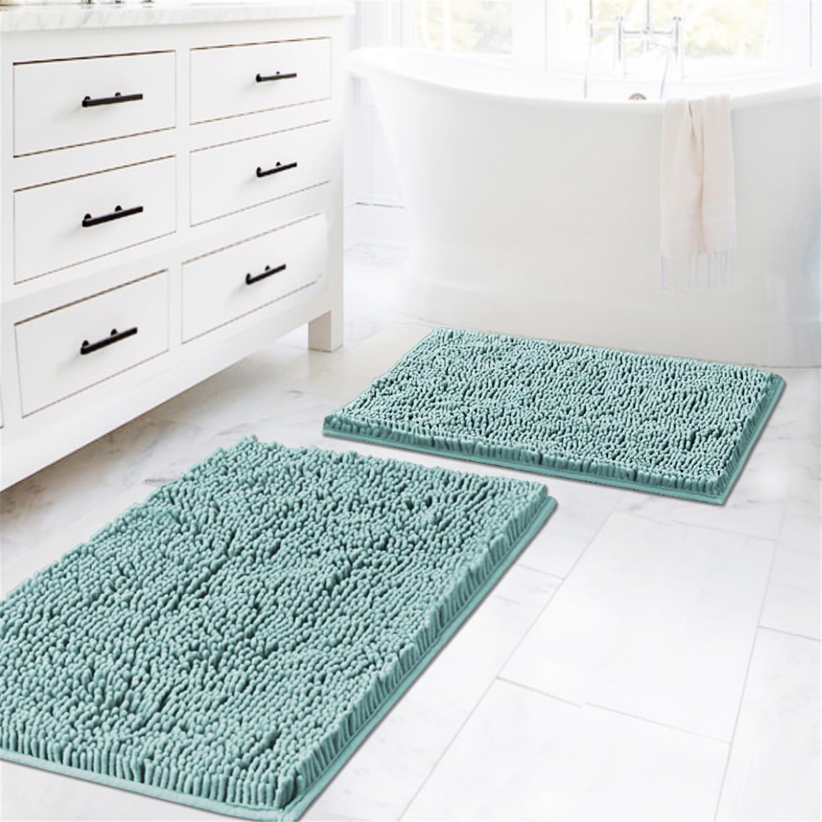 Tapis de bain super absorbant chenille lavable en machine pour une douche propre