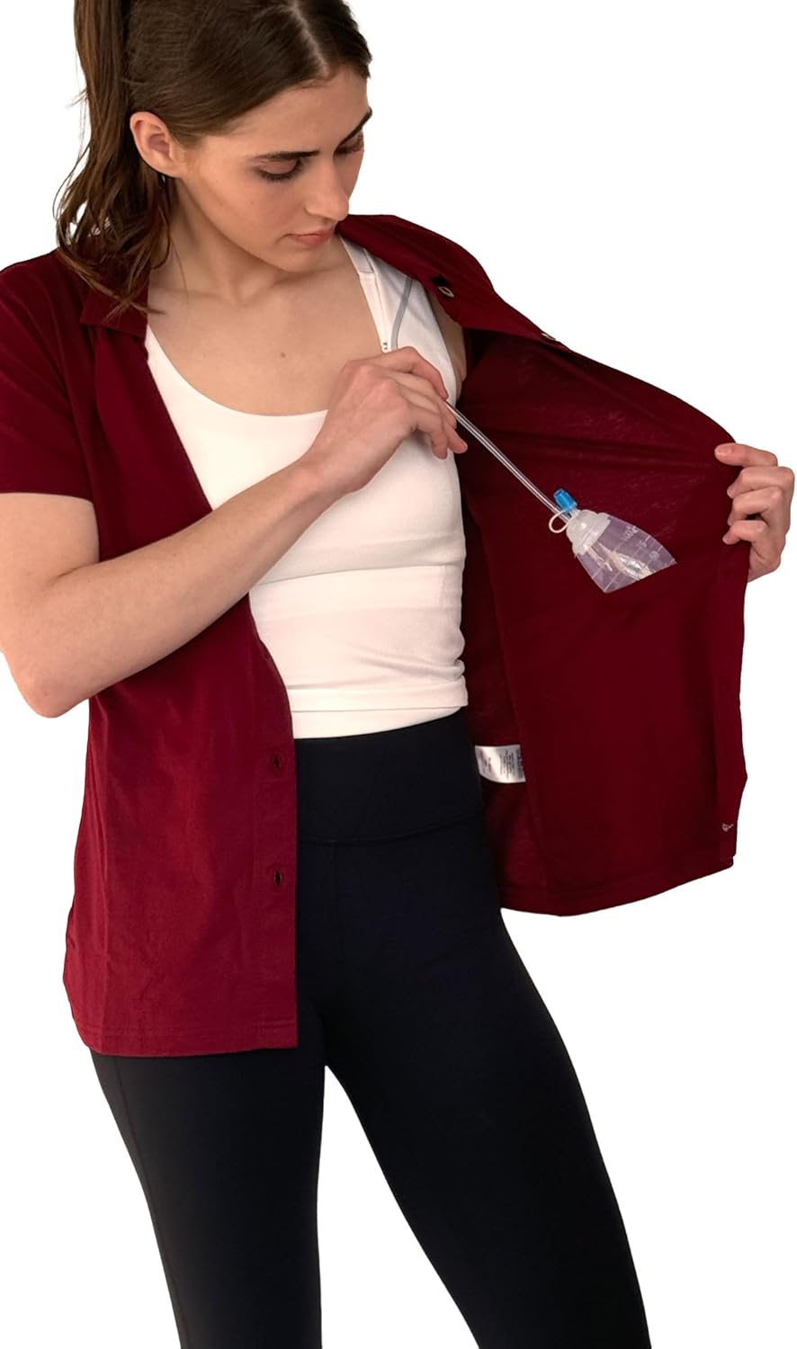 USBD Post Mastectomy Shirt with Drain Pockets Post Op Button Down Collar Shirt Recovery Tops - Image 8