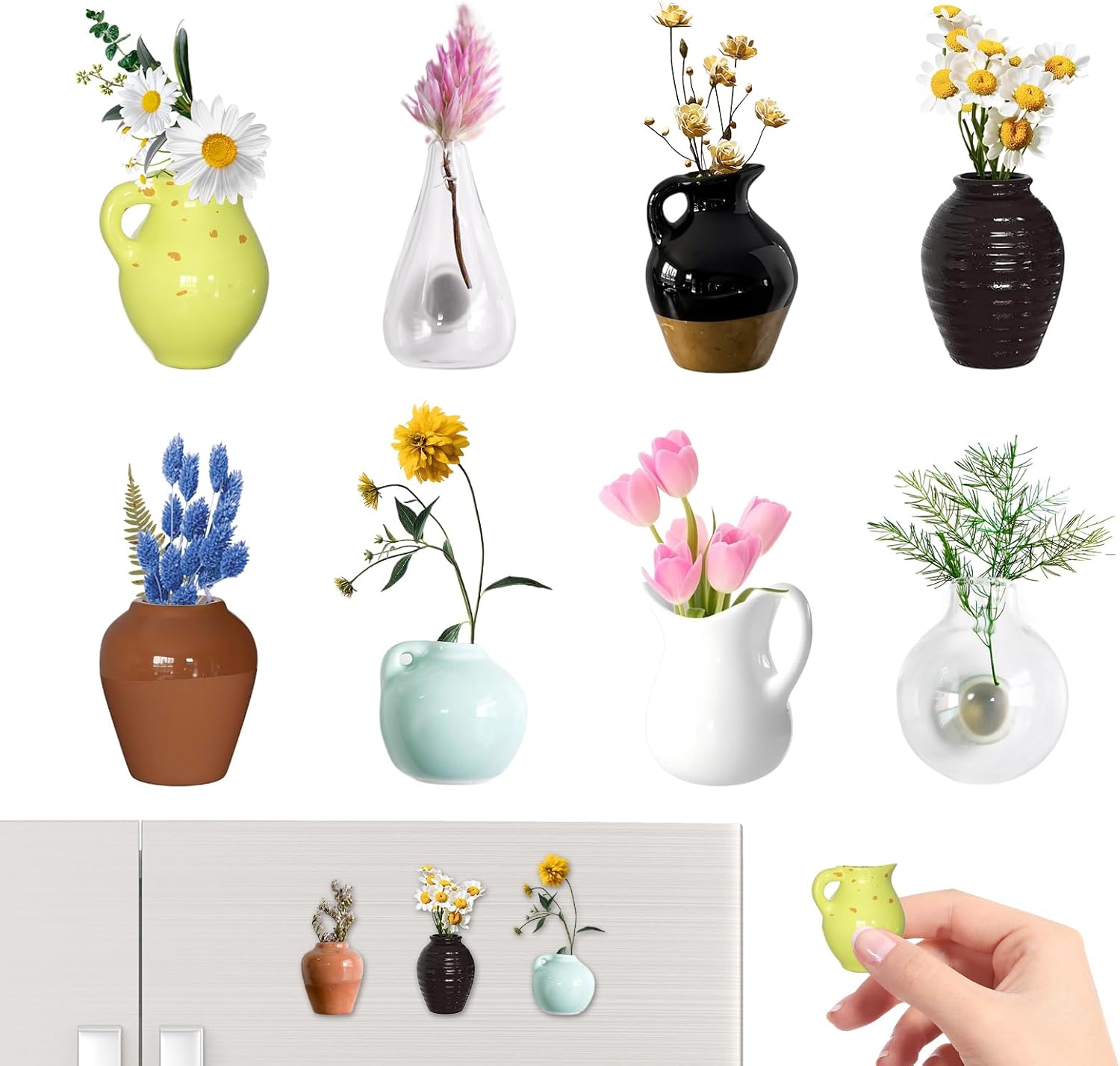 Mini Vase Magnets, 2025 New Cute Mini Vase Magnets for Fridge, Home Decor Kitchen and Office Decor, Ceramic Vase Refrigerator Accessories (8 Color) Mini Vase Magnets, 2025 New Cute Mini Vase Magnets for Fridge, Home Decor Kitchen and Office Decor, Ceramic Vase Refrigerator Accessories (8 Color)