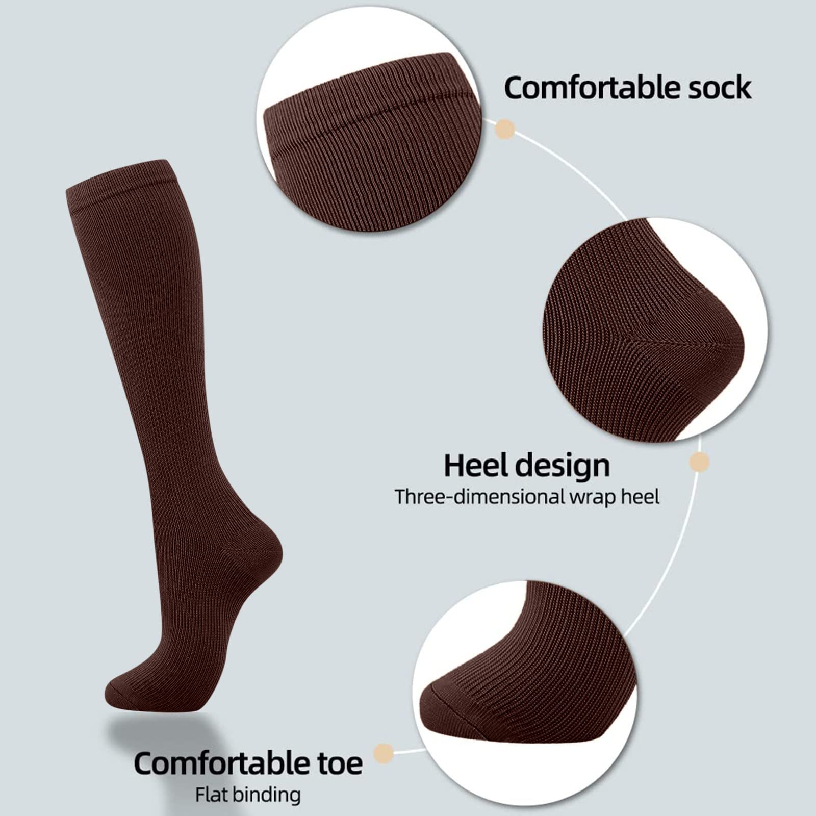 7 Pairs Compression Socks for Women Men Knee High Circulation 20-30Mmhg Solid Long Stockings Best Support for Nurses Running
