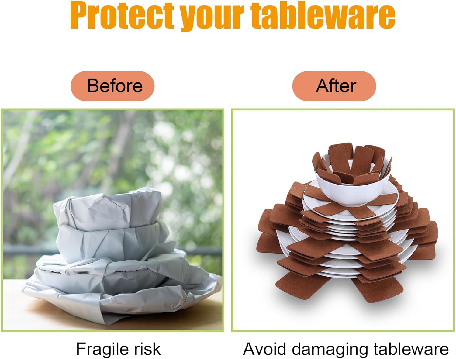 Honeydak 80 Pcs Felt Pot and Pan Protectors for Stacking Moving, 6 Different Size, Larger Thicker Pan Protector Pads, Anti-Slip Stacking Separator Pad for Kitchen Moving Supplies(Brown)