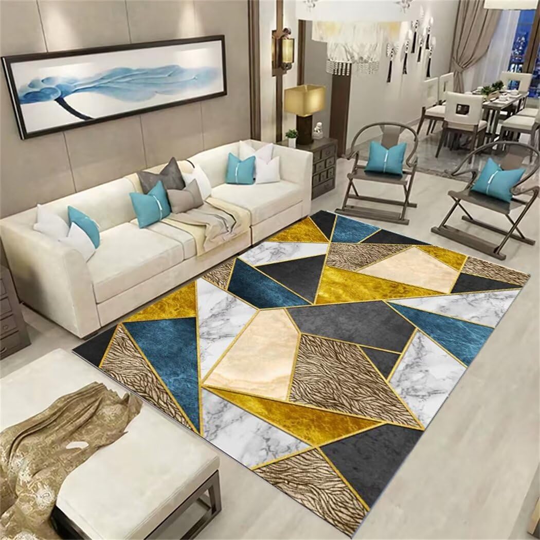 Tapis de salon bleu 180x230 cm avec motif géométrique moderne