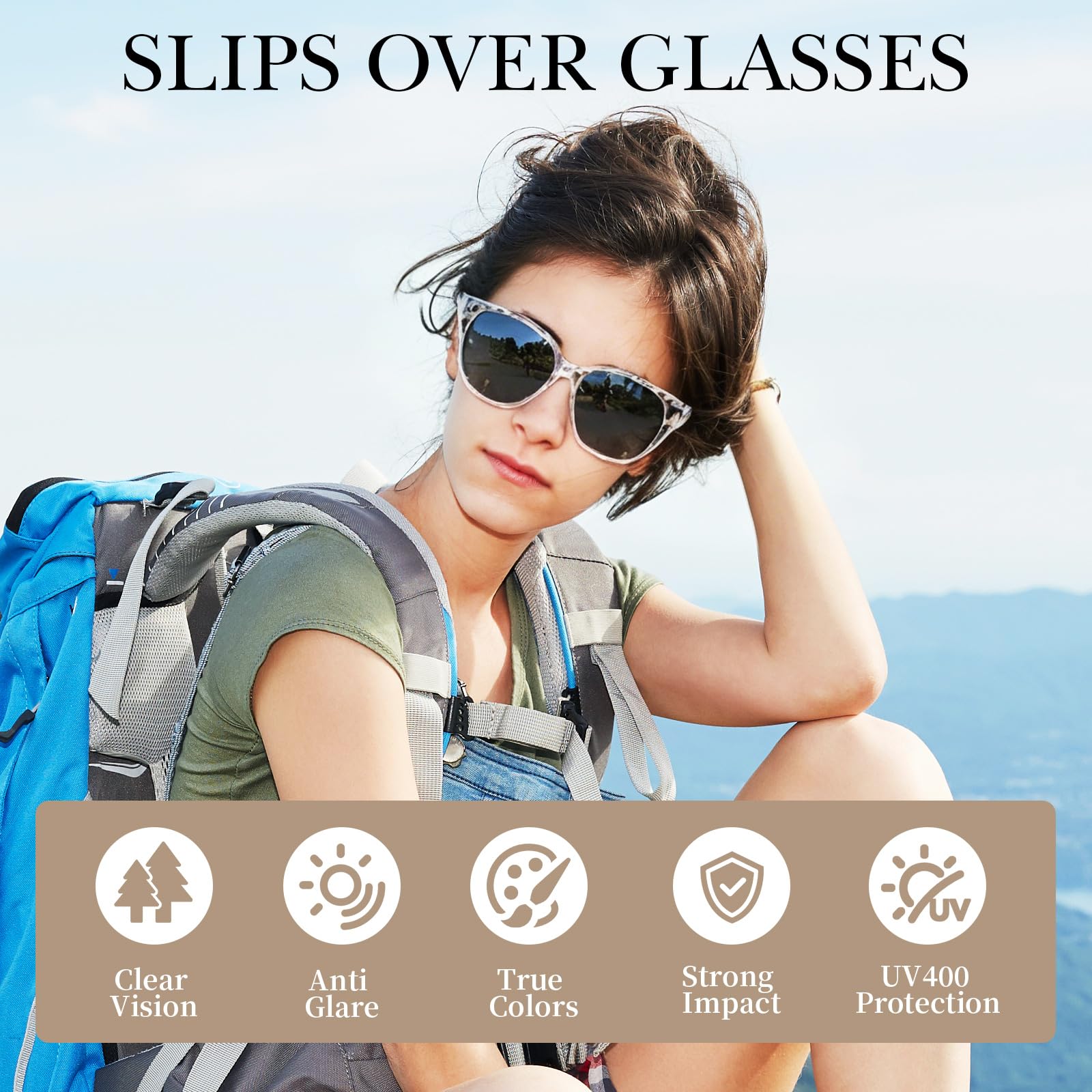 2 Stück Sonnenbrille Über Normale Brille, Polarisierte Überzieh Sonnenbrille Herren und Damen, Modische Blendfreie Sunglasses mit UV400 Schutz Ultra für Brillenträger