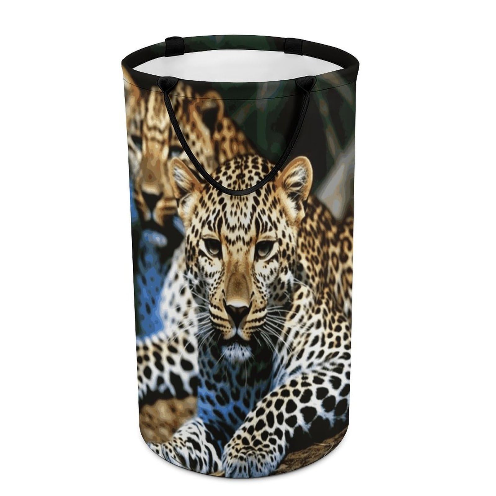 Leopard Laundry Basket Waterproof And Moisture-Proof Storage Bins Collapsible Round Laundry Hamper Perfect for Toys, Clothes And Sundries