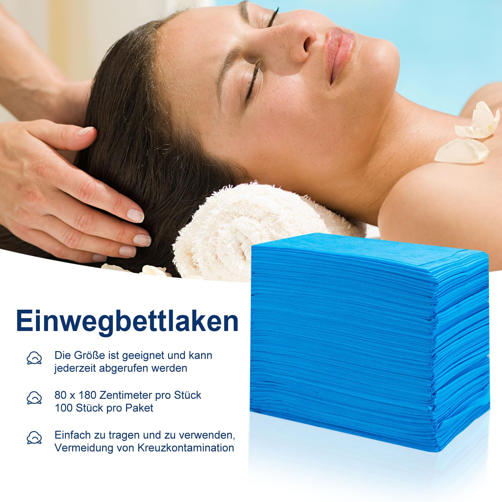 100 lenzuoli usa e getta, per massaggi usa e getta, per lettini massaggianti, spa, tatuaggio, salone, tessuto non tessuto, 80 x 180 cm (blu)