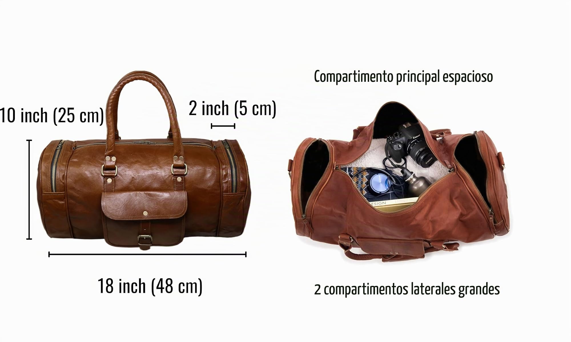 Jaald 56 cm Maleta Equipaje Viaje Mano Cuero Genuino Grande para Hombre y Mujer Fitness Fin de Semana Cabina Carry-on Vendimia Impermeable Regalo Cuero Duffle Gimnasio Bolsa