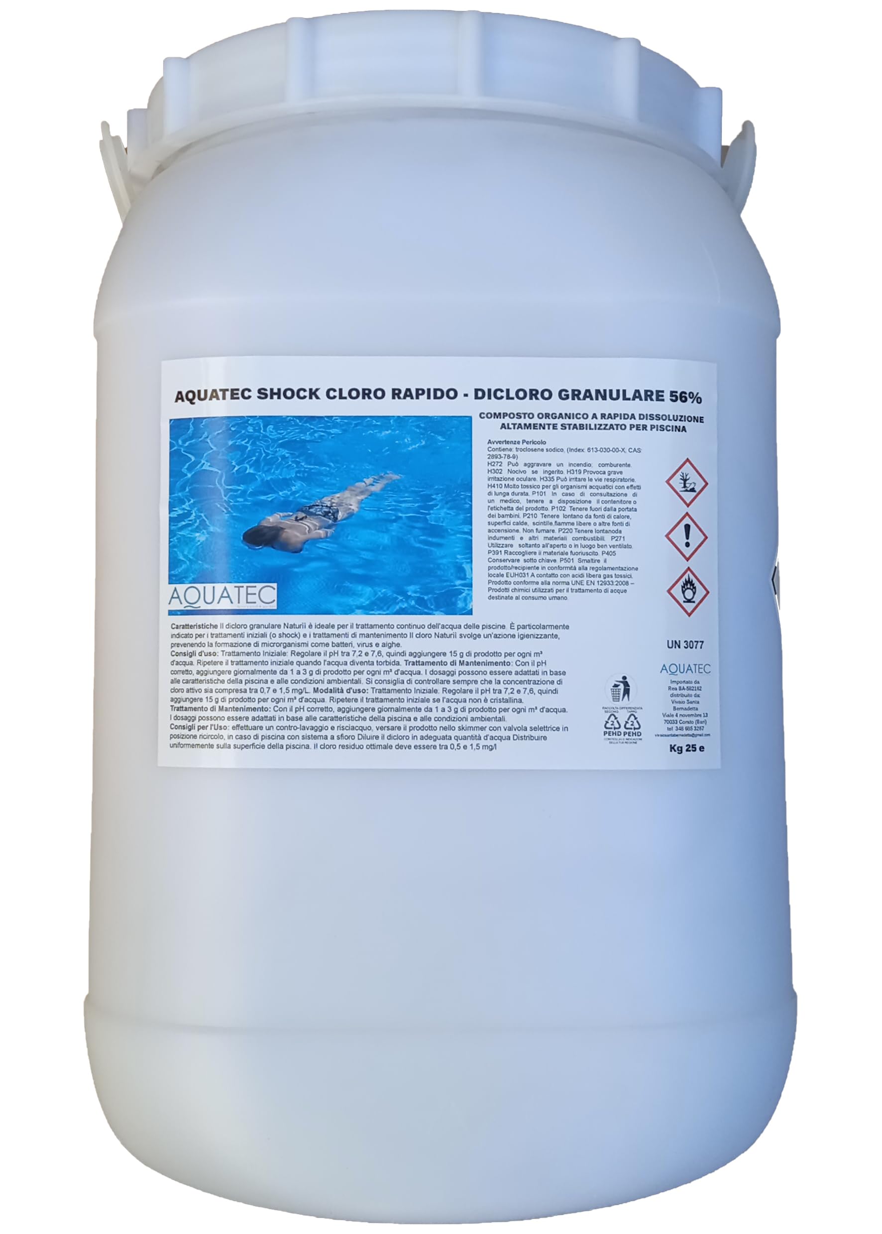 AQUATEC PLUS Cloro per piscina rapido dicloro granulare 56% a Rapida Dissoluzione per Trattamento Shock e Mantenimento Acqua di Piscina
