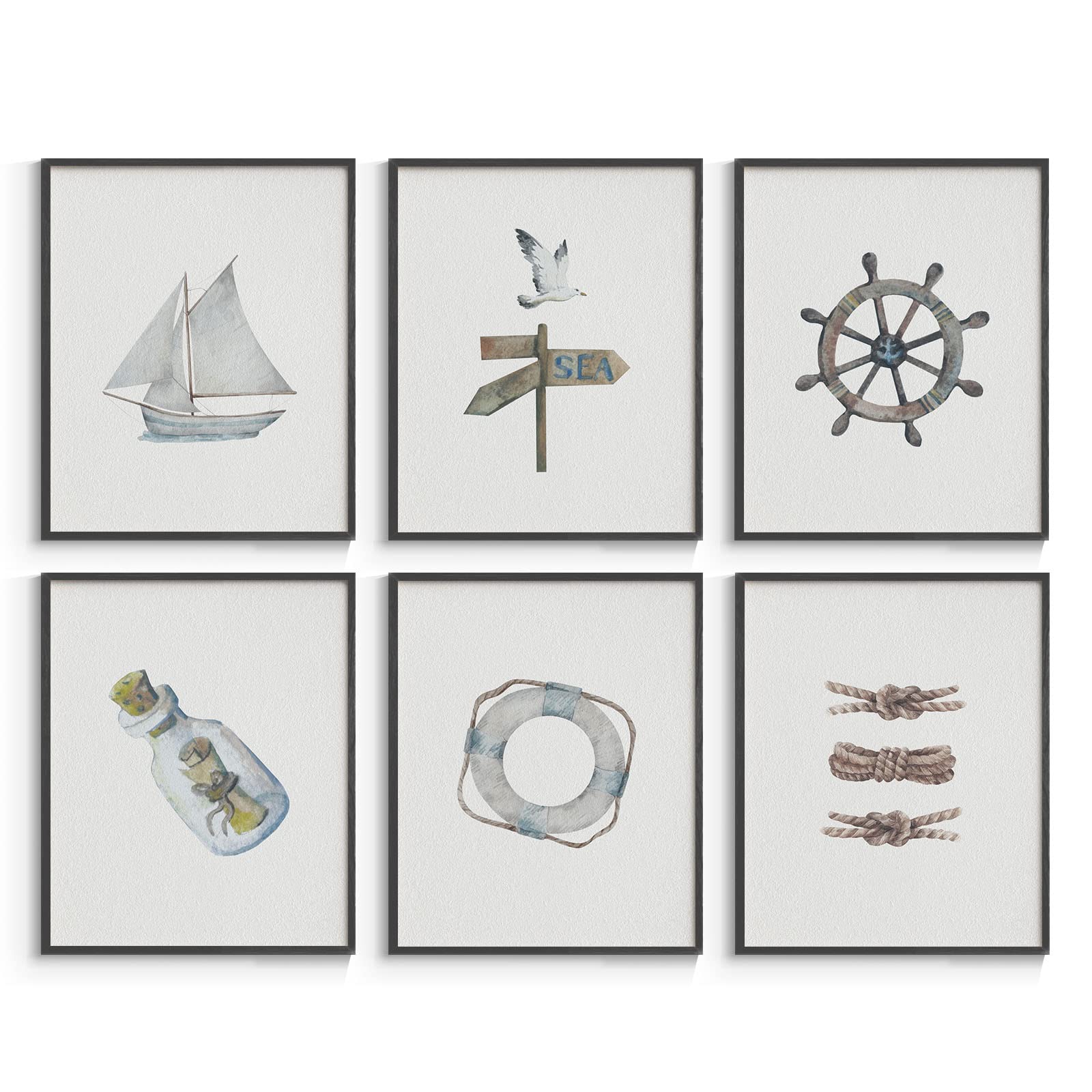 InSimSea Coastal Theme Wall Art Posters, Nursery Kids Room Wall Art Prints, Abstract Ship Drifting Bottle Seagull Wall Art Decor for Kids Room Living Room Bedroom (8x10 Unframed)