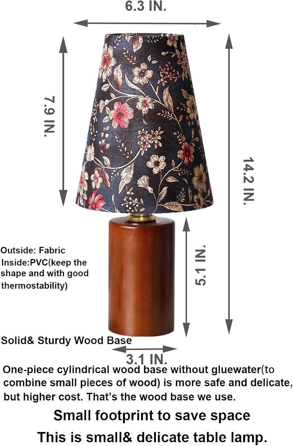 AFORTLO Table Lamp, Small Retro Rustic Decorative Nightstand Mid-Centry Night Light Vintage Desk Lamp for Bedroom,Living Room,End Table or Office with Bulb (Blue Flower)