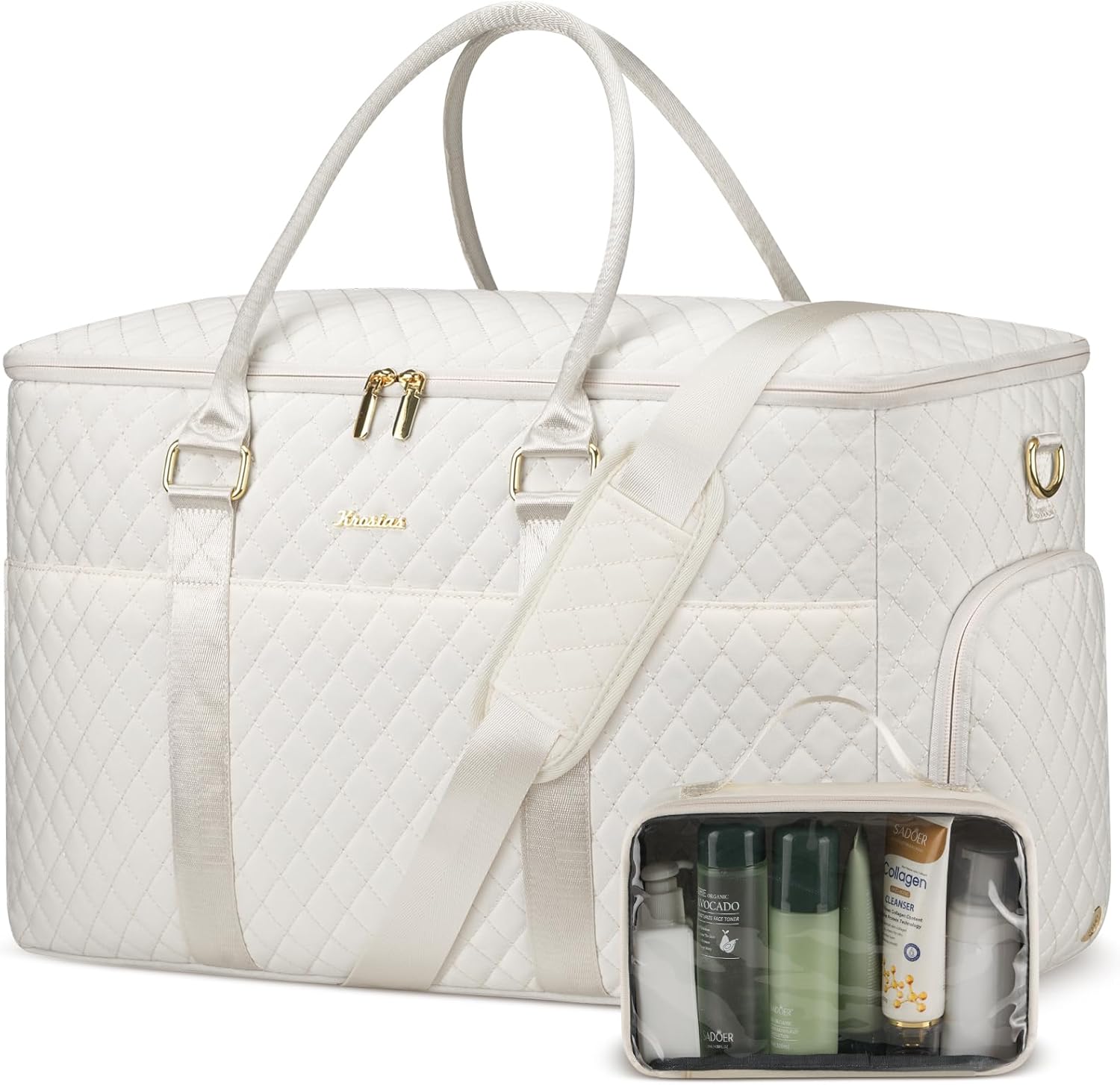 WINDARS Travel Duffle Bag, Weekender Bag for Women with Shoe Compartment, Large Carry On Overnight Bag with Toiletry Bag, Gym Duffel Bag with Wet Pocket, Hospital Bags for Labor and Delivery (Beige)