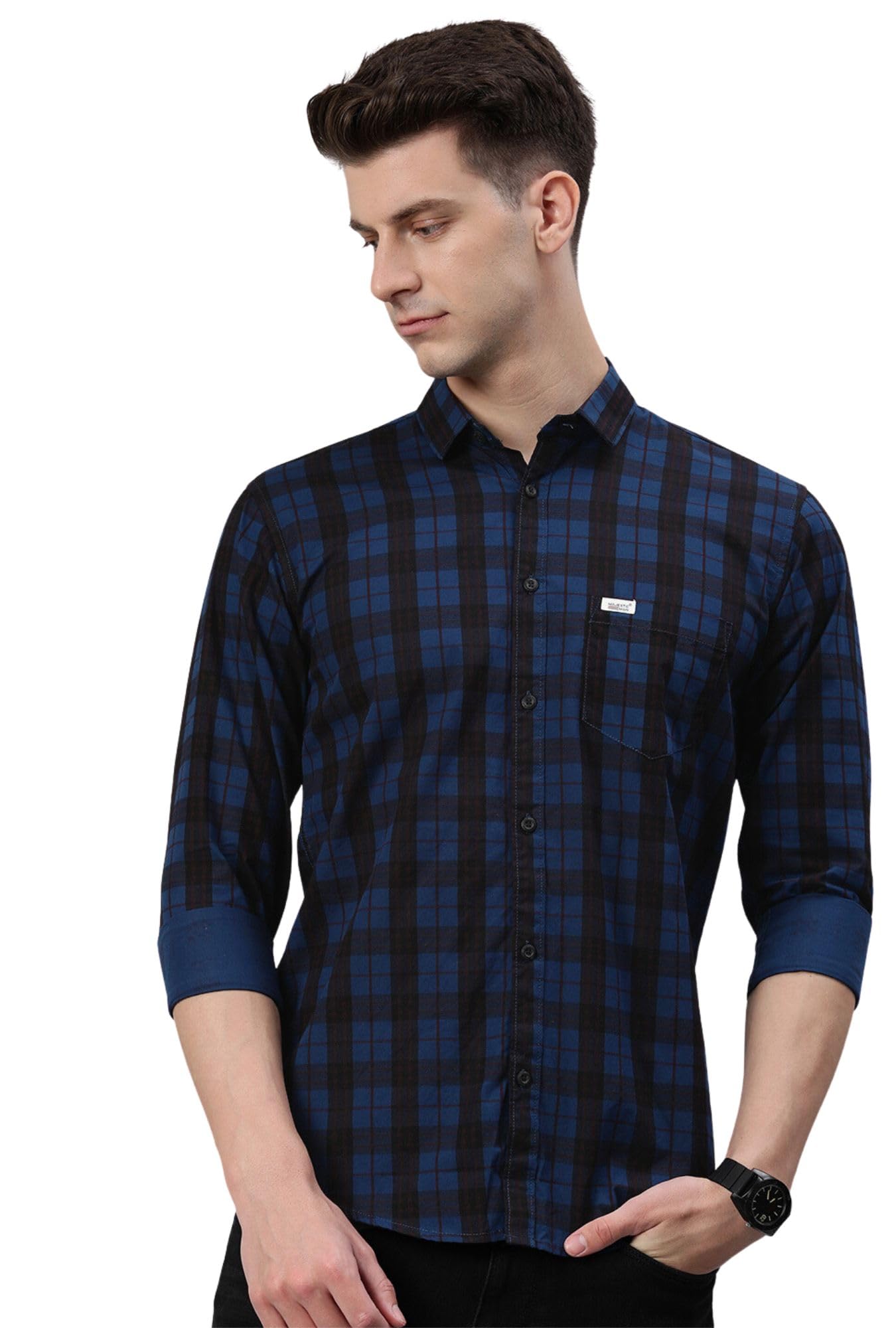 Men Small Checkered Slim Fit Cotton Casual Shirt
