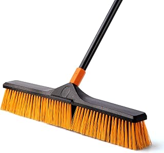 24” Push Broom Outdoor for Floor Cleaning with 65” Long Handle and Stiff Bristles, Heavy Duty Broom Brush for Shop, Deck, Garage, Concrete,Patio Sweeping Outside