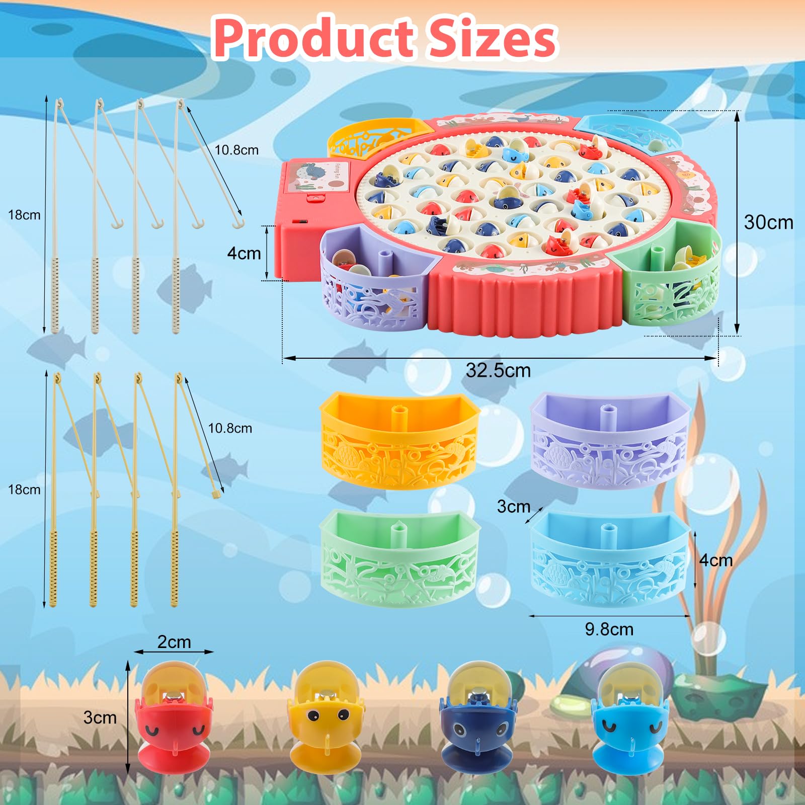 Jeux de Pêche Électriques, Jeu de Pêche à la Ligne avec 55 Poissons et 8 Cannes à Pêche, Jouet de Pêche Musical avec Plateforme, Jeu Magnétique Cadeau pour Enfant Garçons Filles 3-6 Ans