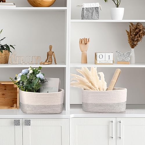 Miniatura 31 de Sawysine 6 cestas tejidas de cuerda de algodón para organizar cestas de almacenamiento, cestas de cuerda con asas para mantas, juguetes, sala