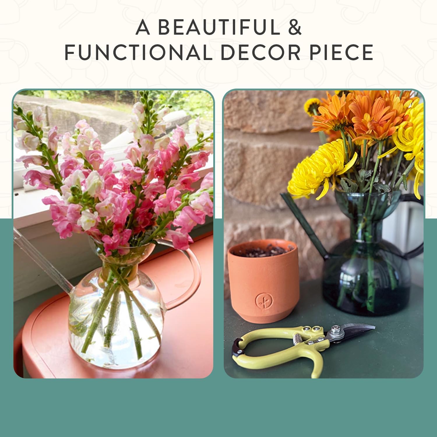 Modern Sprout Plant Watering Can - Handcrafted from Borosilicate Glass - Long Spout Vessel for Indoor Plants - 32 Oz Capacity - Multipurpose Watering Can and Flower Vase for Houseplants (Teal)