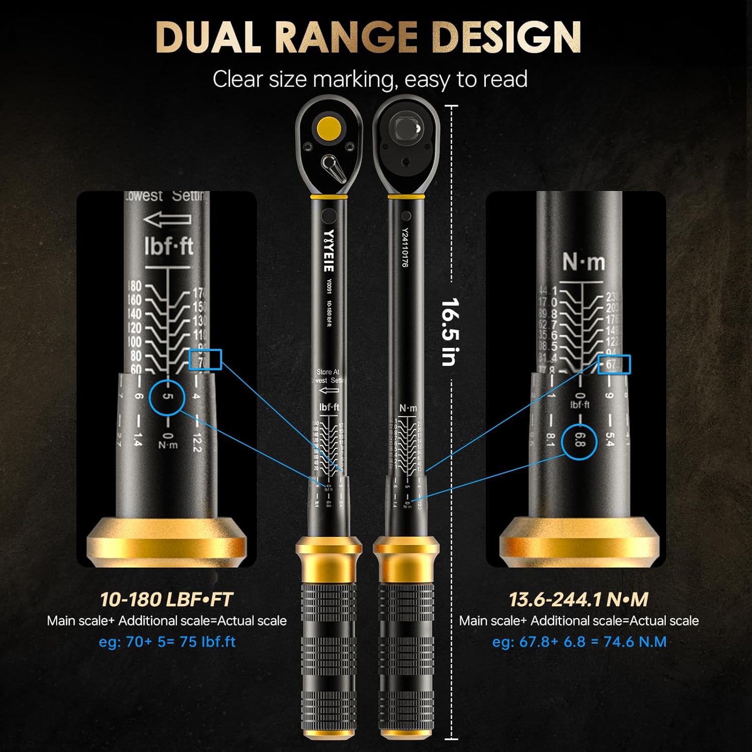 Dual range scales on YIYEIE torque wrenches