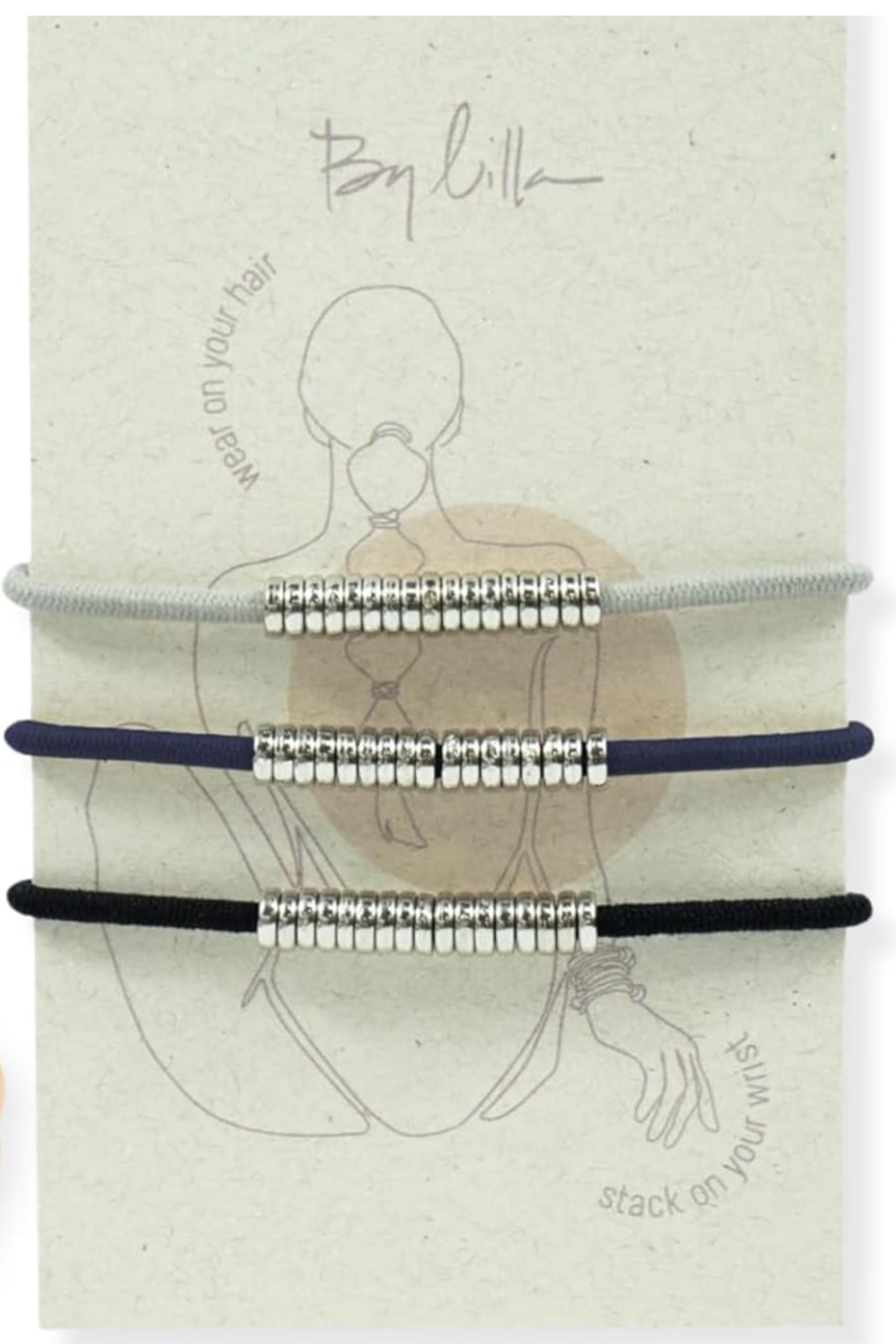 By Lilla Juego de 3 gomas elásticas para el pelo con forma de disco, brazaletes, accesorios para el cabello para mujer, lazos para el pelo sin arrugas y pulseras para mujer, color plateado