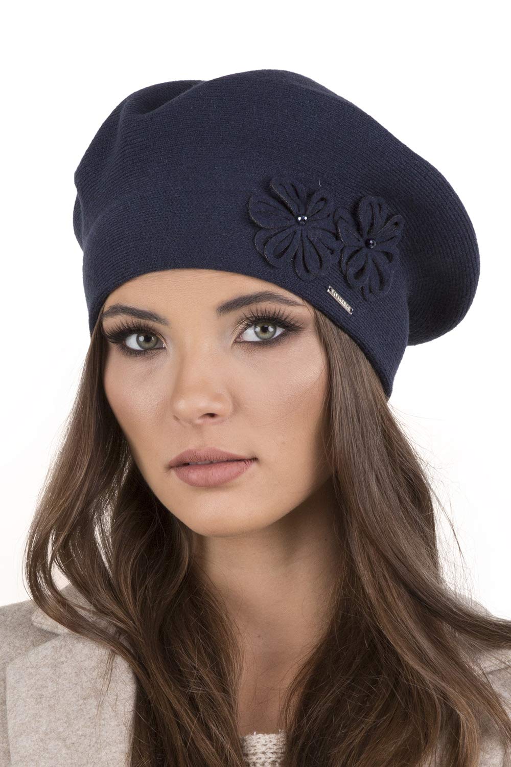 VIVISENCE Damen Baskenmütze Eleganter Wintermütze Und Schal Set Warm Kopfbedeckung Und Halsbedeckung An Winter Und Herbst Warm Dick, Winterset Für Frauen, Hergestellt In EU, Dunkelblau