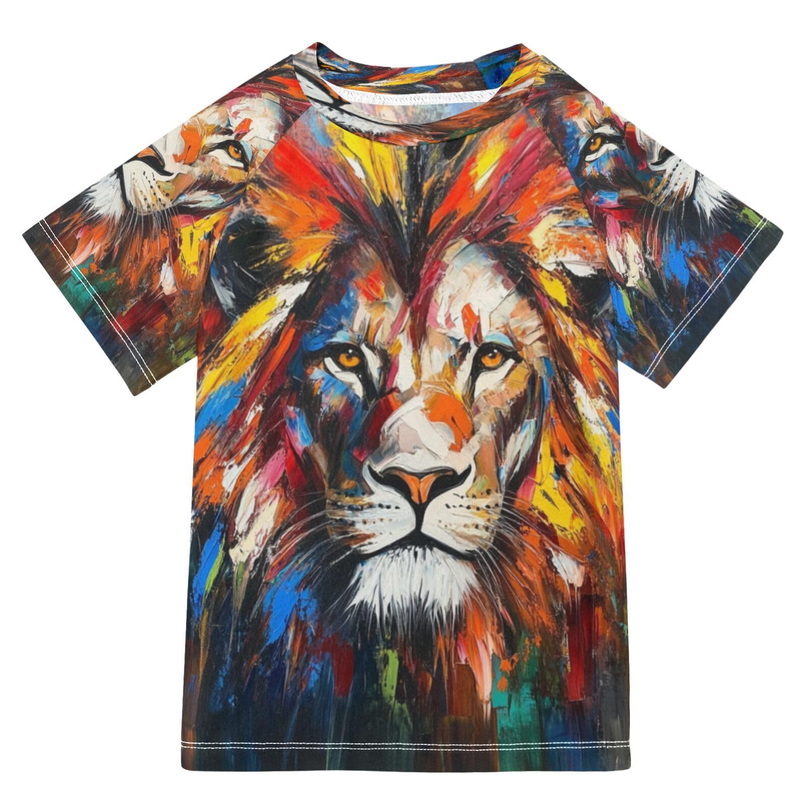 MNSRUU Toddler Boy Rash Guard Short Sleeve Swim Shirt Lion Print Rashguard 5-6T Beach Shirts Quick Dry,077