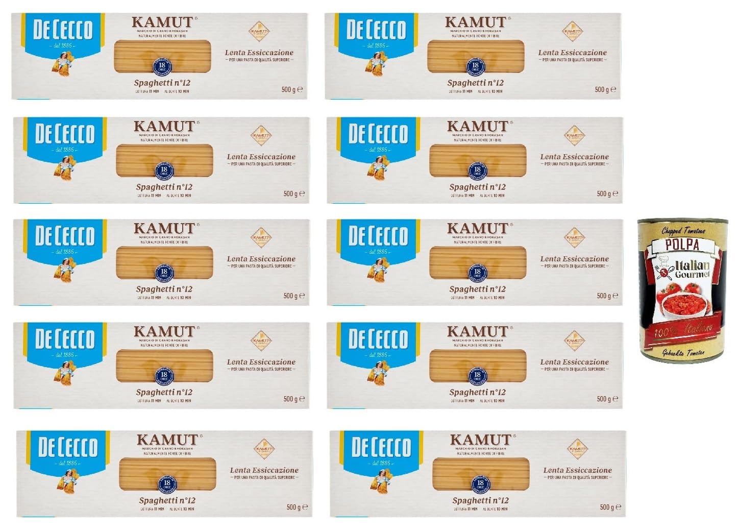 10x De Cecco nudeln Pasta Spaghetti N. 12 Kamut Marke von Khorasan-Weizen 500g + Italian Gourmet polpa 400g