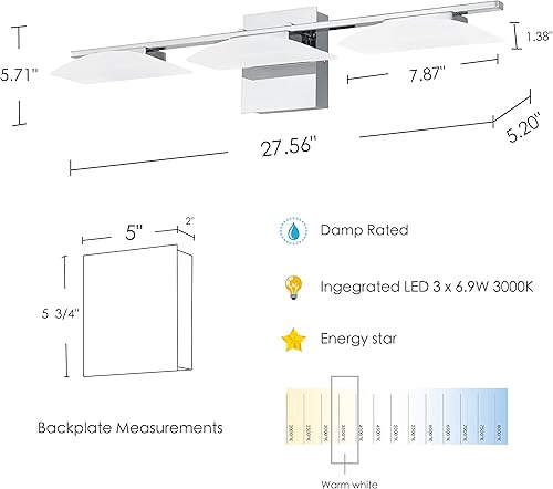 Miniatura 10 de EGLO Metrass - Lámpara de tocador moderna de 4 luces, aplique de pared para interiores, lámpara LED regulable para baño con vidrio satinado, 40