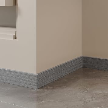 Yutianli Peel and Stick Wall Baseboard Molding Trim 12-Pack of 39.5"x 3.2" Gray Wood Grain PVC Wall Base Moulding Trim Self Adhesive Ceiling Molding Trim