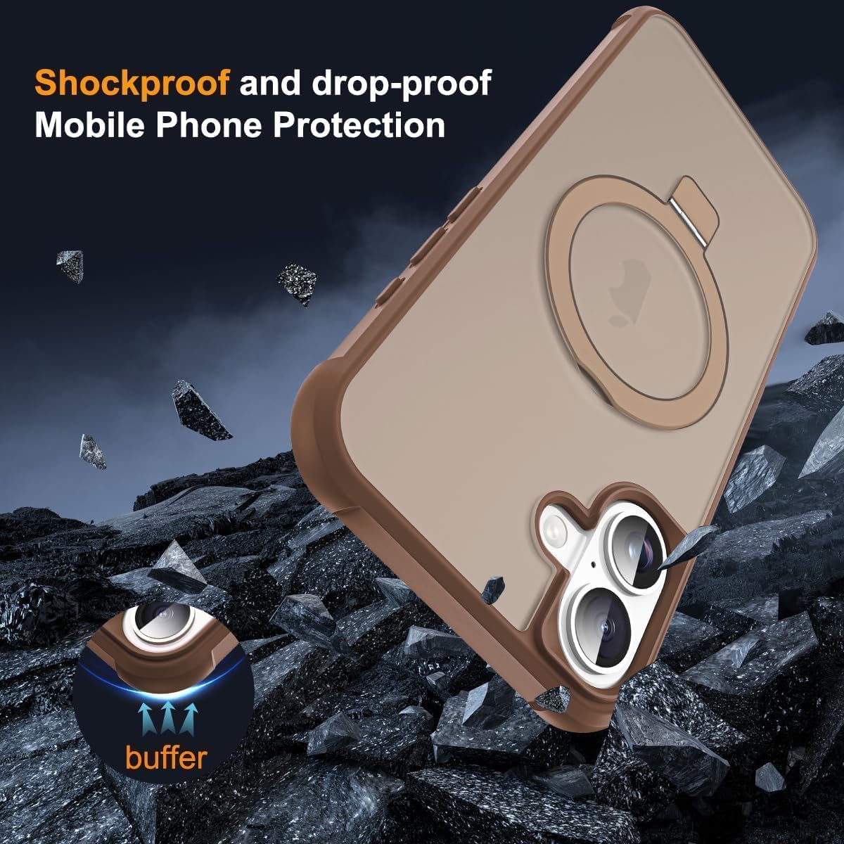 SKYLMW Compatible with iPhone 17 Case with Invisible Magnetic O-Ring Stand Military-Grade Translucent Phone Case for iPhone 17 6.3" [Compatible with Mag-Safe][Great Grip Feeling],Desert Brown