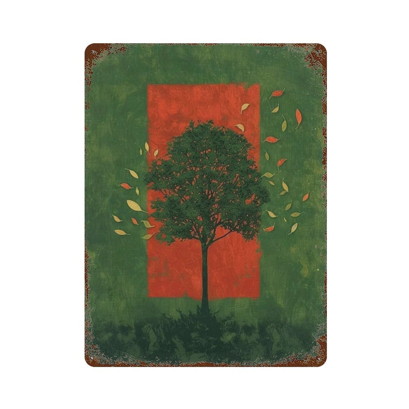 Wihyrtui Style Mottled Retro Square Framed Foliage Motif 03 Wall Retro Iron Metal Tin Sign Vintage Art Poster Modern Home Cofffee Club Art Bar Shop Decor 40X30cm