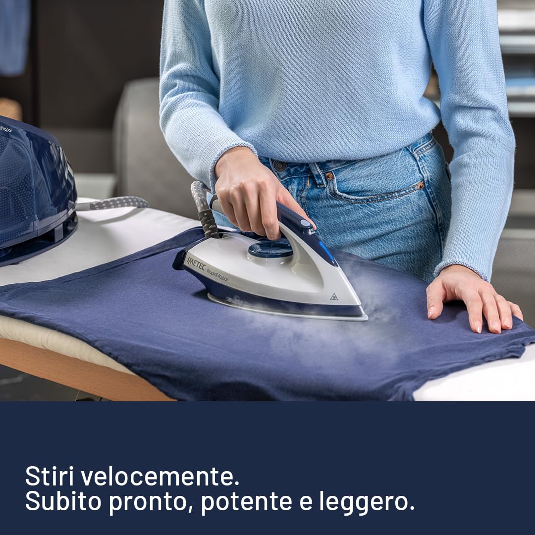 Imetec Rapidvapor Plus - Ferro da stiro generatore di vapore, pronto in 1 minuto, serbatoio 1,2 L, piastra con rivestimento Fluid Ceramic, colpo vapore da 300 g pressione della pompa di 5,5 bar