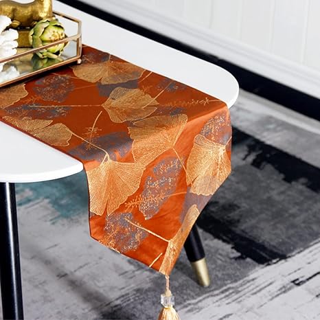 Amazon 欧風 テーブルランナー おしゃれ 上品 食卓飾り エレガント リーフ柄 上品 長方形 タッセル付き 高級 モダン 洗える おしゃれ 33 210 厚手 良い手触り 防汚 手入れ簡単 玄関 リビング オレンジ 雰囲気 おもてなし 店舗 喫茶店 撮影 優雅 テーブルランナー