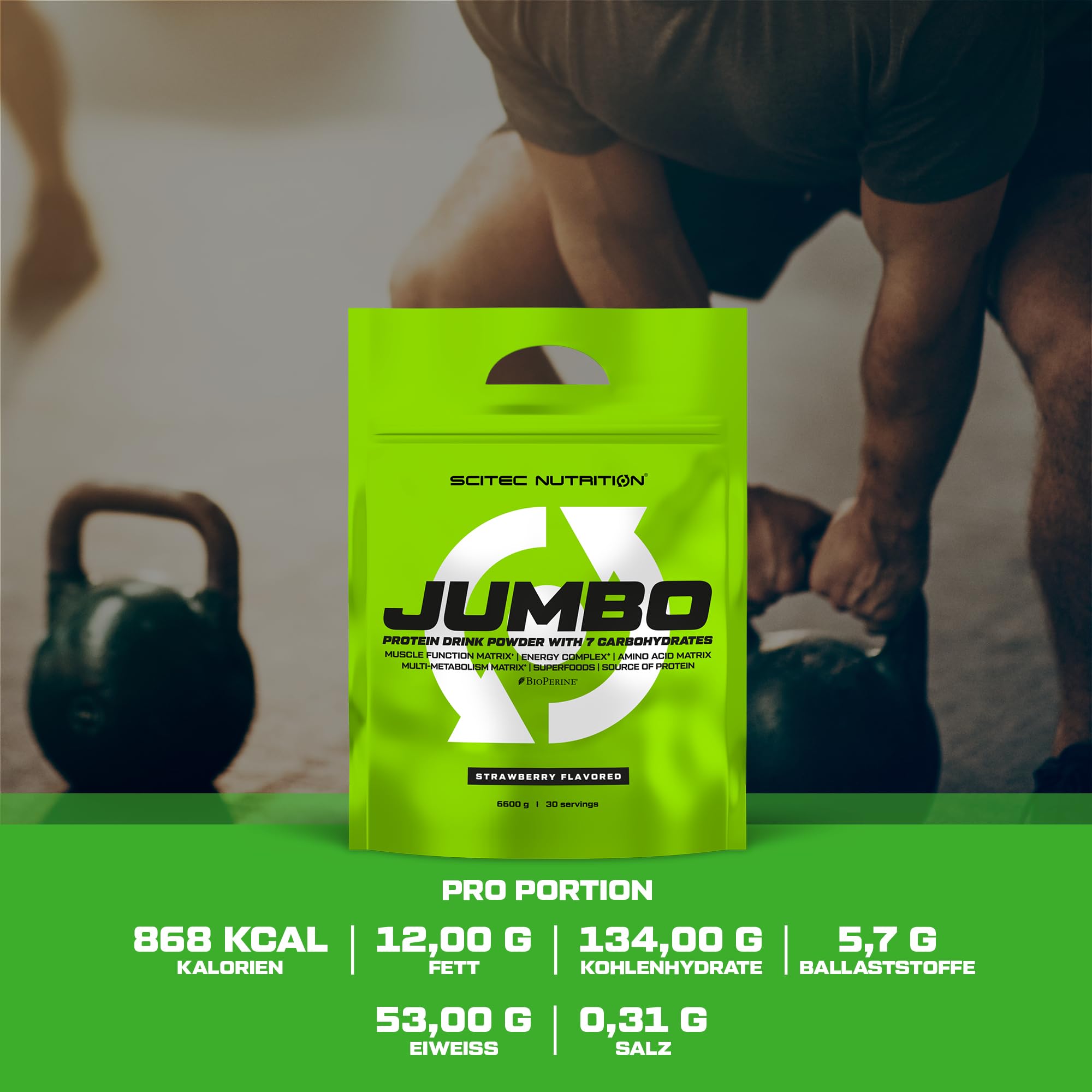 Scitec Nutrition Jumbo - Kalorienreiches Produkt zum Muskelaufbau | Mit Mehrkomponenten-Protein - Aminosäuren-Matrix - Metabolische Matrix - Superfood-Mischung - 6,6 kg, Vanille