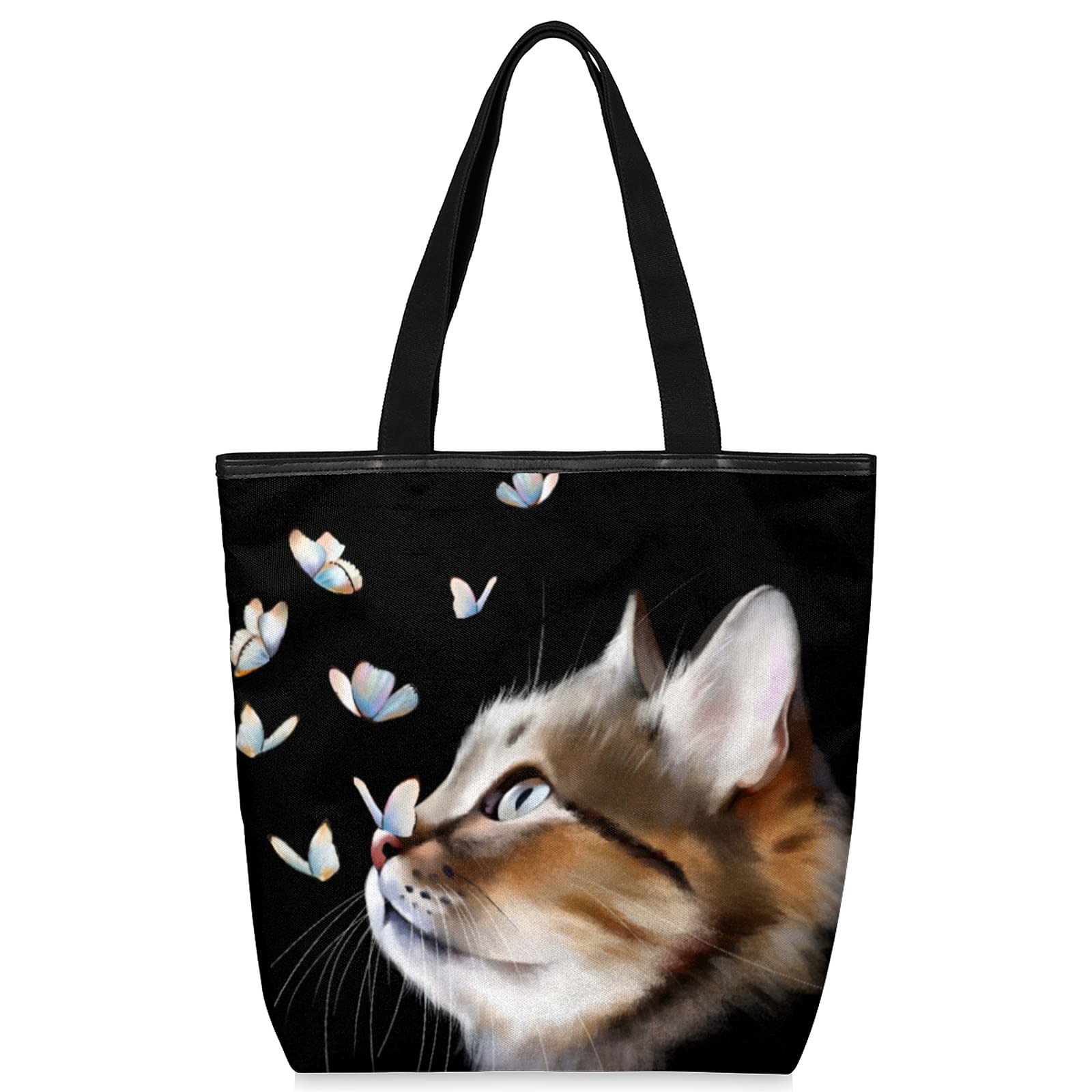 Canvas Tote Bag for Women Reusable Grocery Bag with Zippered Top Grocery Shopping Bags Beach Bag Book Bags