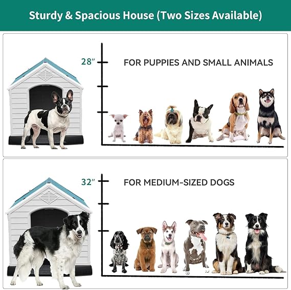 Large Plastic Dog House, Dog Kennel Outdoor Waterproof Doghouse Casas para Perros, Puppy Shelter Elevated Floor and Air Vents Igloo Dog House, for Small Medium Large Dogs Outdoor Indoor, Blue