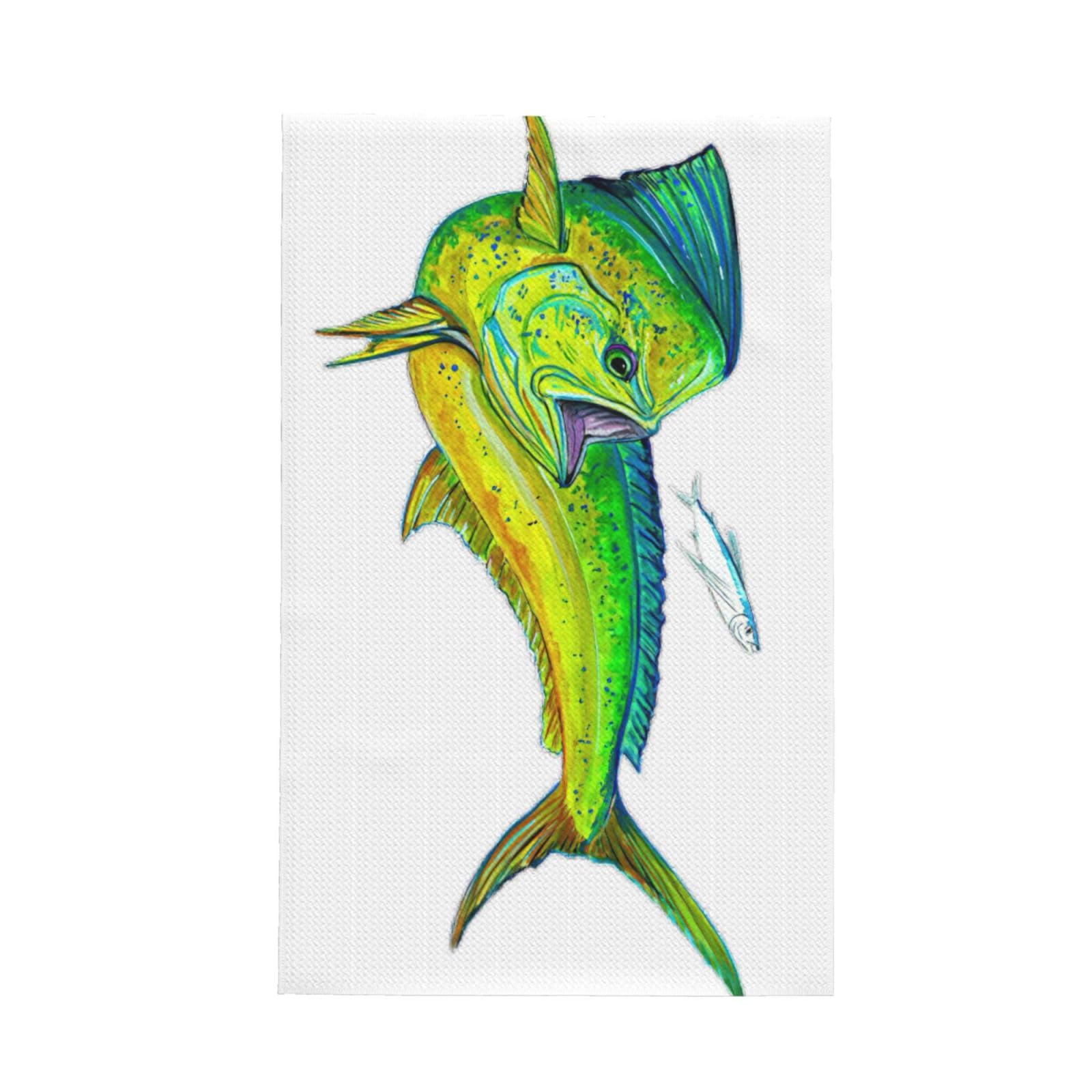 CKGODGF Green Fish Print Absorbent Waffle Dishcloths,Kitchen Towels With Hanging Loops,Tea Towels.