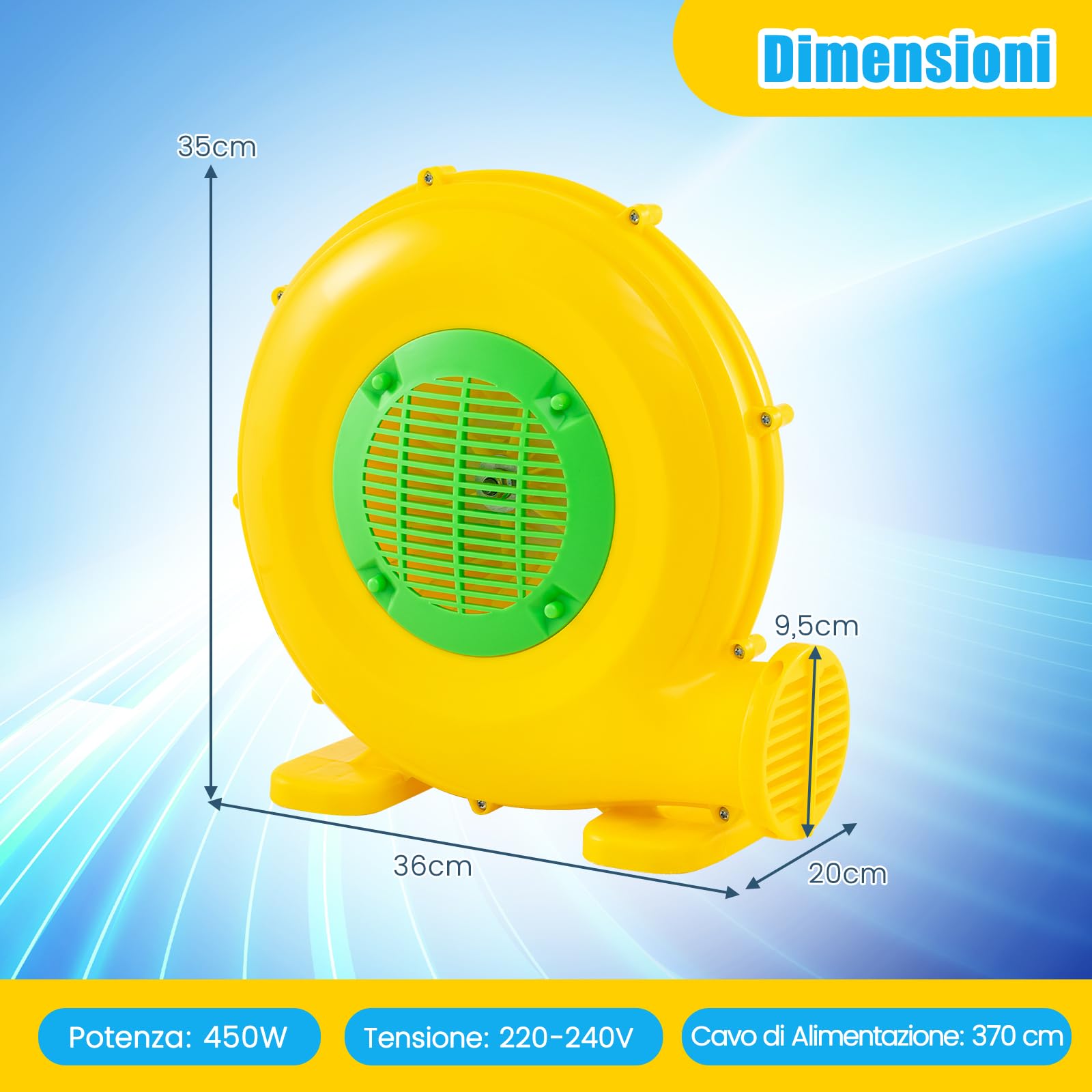 COSTWAY Ventilatore di Aria del Castello Gonfiabile, Soffiatore per Giochi Gonfiabili con Cavo di Alimentazione, Picchetti da Terreno, per Castello Gonfiabile, Scivolo Acquatico 450W