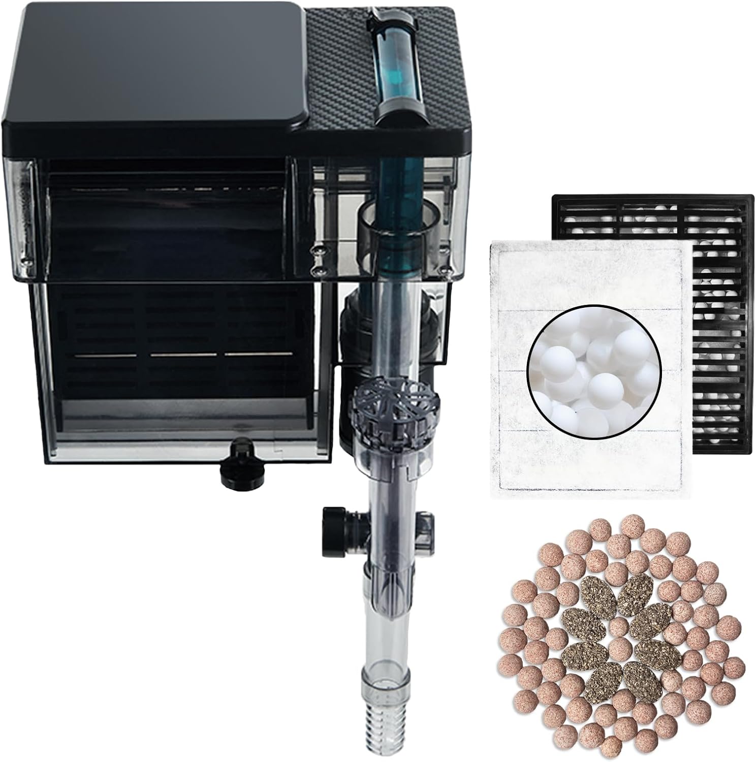 Aquarium Filter, 6W 150GPH HOB Fish Tank Filter, 4-Stage Bio-Filtration for 10-40 Gallon Tanks, Quiet Power Waterfall Filter with Adjustable Flow, Includes Filter Cotton & Bio Media