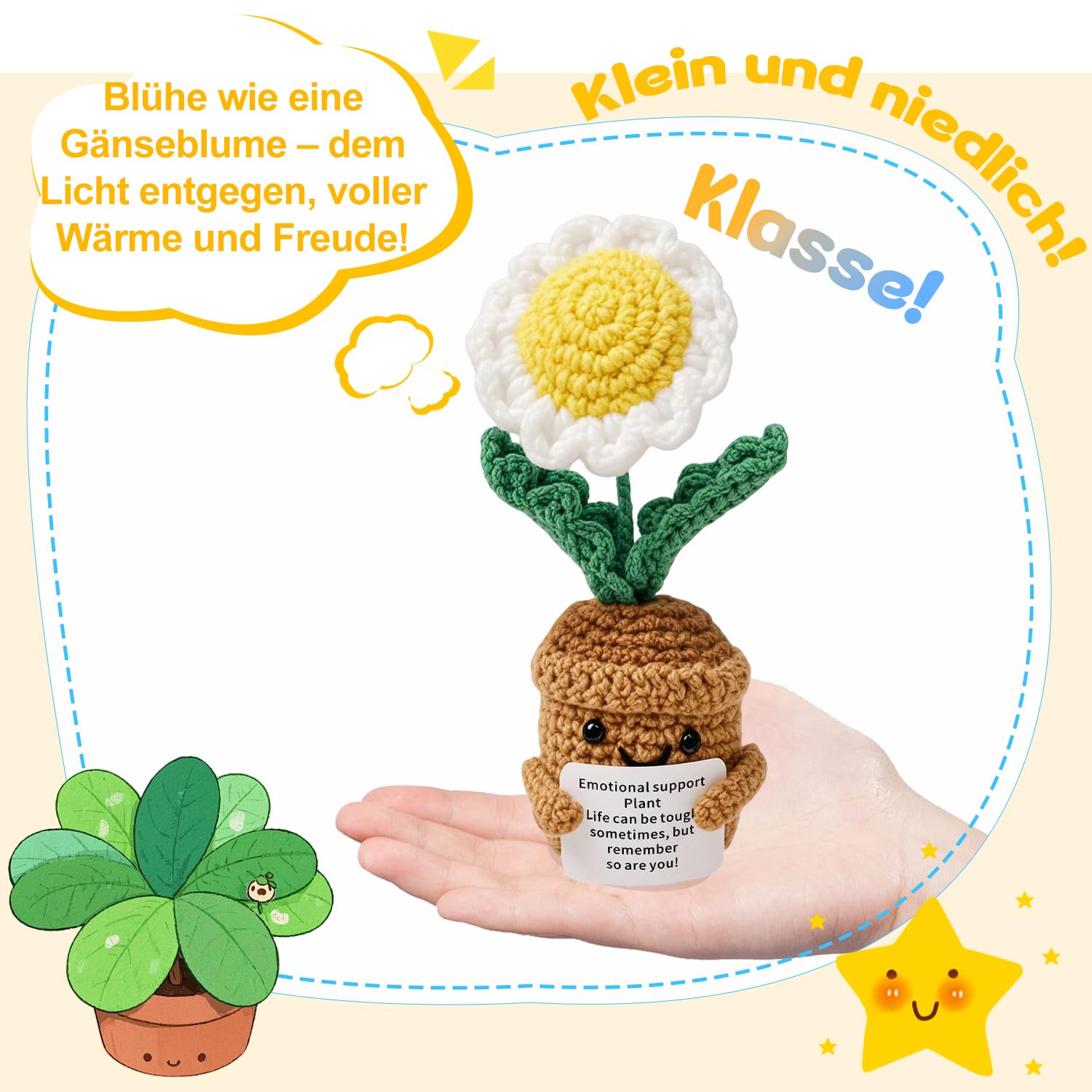 MLZTINGR Fiori fatti a mano all'uncinetto, pianta in vaso di fiori, margherite e girasoli, pianta artificiale come regalo per donne, famiglia, amici, regalo di addio, decorazione per ufficio e auto