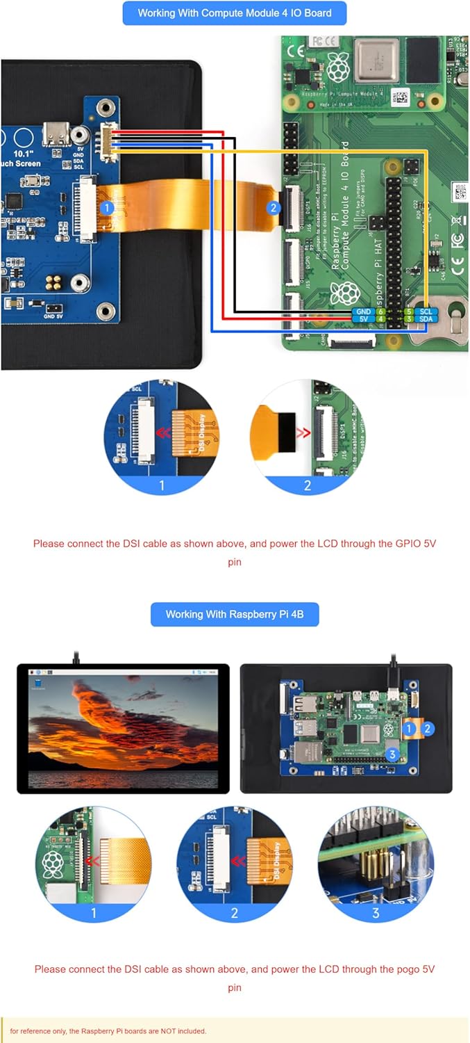 7inch DSI IPS Capacitive Touch Display for Raspberry Pi 5/4B/3B/CM3/3+/4, 1280 × 800 Resolution, Optical Bonding Toughened Glass Panel,10-Point Touch @XYGStudy (7inch DSI LCD (E))