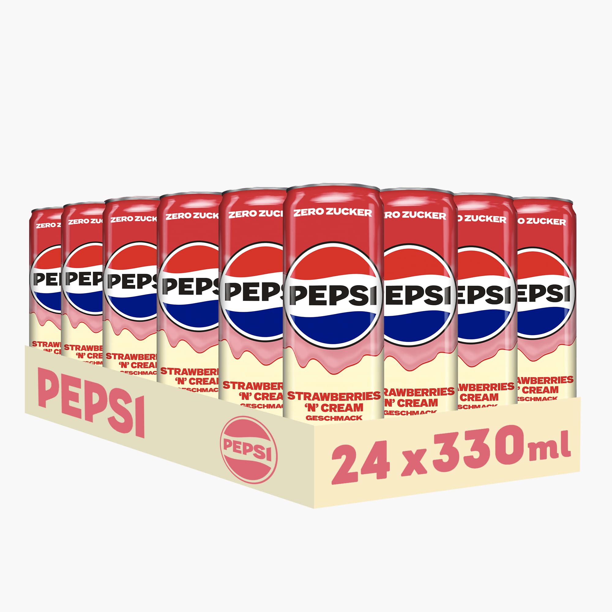 Pepsi Zero Zucker Strawberry 'n' Cream Geschmack in der Dose, Einweg (24 x 0,33l)