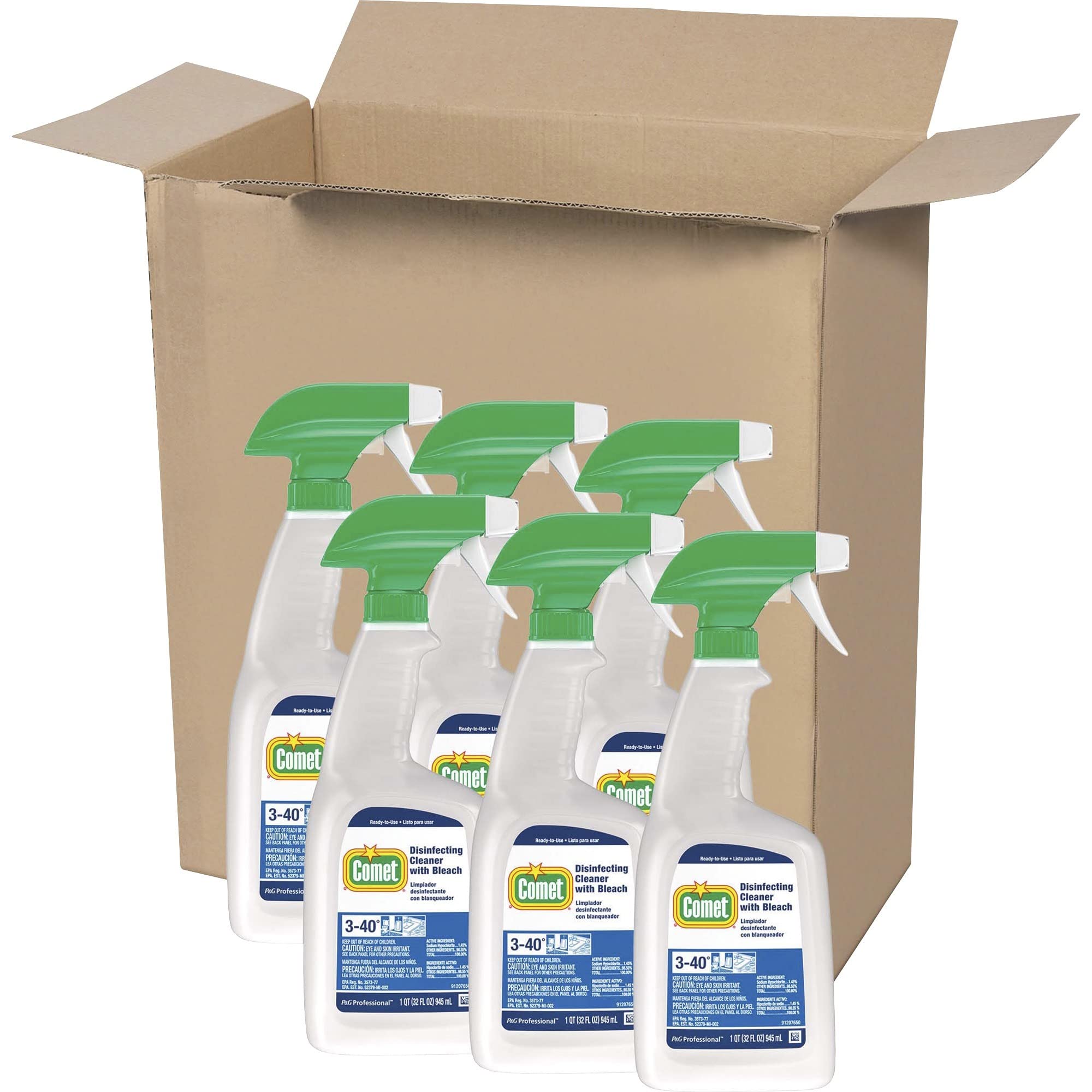 Comet Professional Multi Purpose Disinfecting Liquid Cleaner with Bleach Spray for Commercial Use, 32 fl oz (Case of 6)