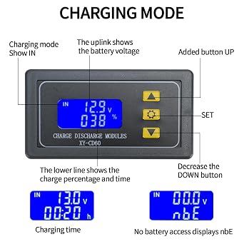 Low Voltage Disconnect, CD60 Digital Charging Timer Controller, Over Discharge Protector Module, Voltage Undervoltage Power Protector Suitable for DC 6V-60V 20A Lithium Lead-Acid Battery