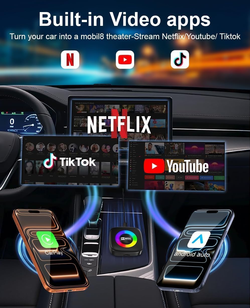 Wireless Carplay Adapter for iPhone Ai Magic Box with Netflix/YouTube Supports TF/Card Dongle Plug and Play Easy Setup Carplay & Android Auto Video Entertainment for iOS 10+ Radio Accessories — view 2