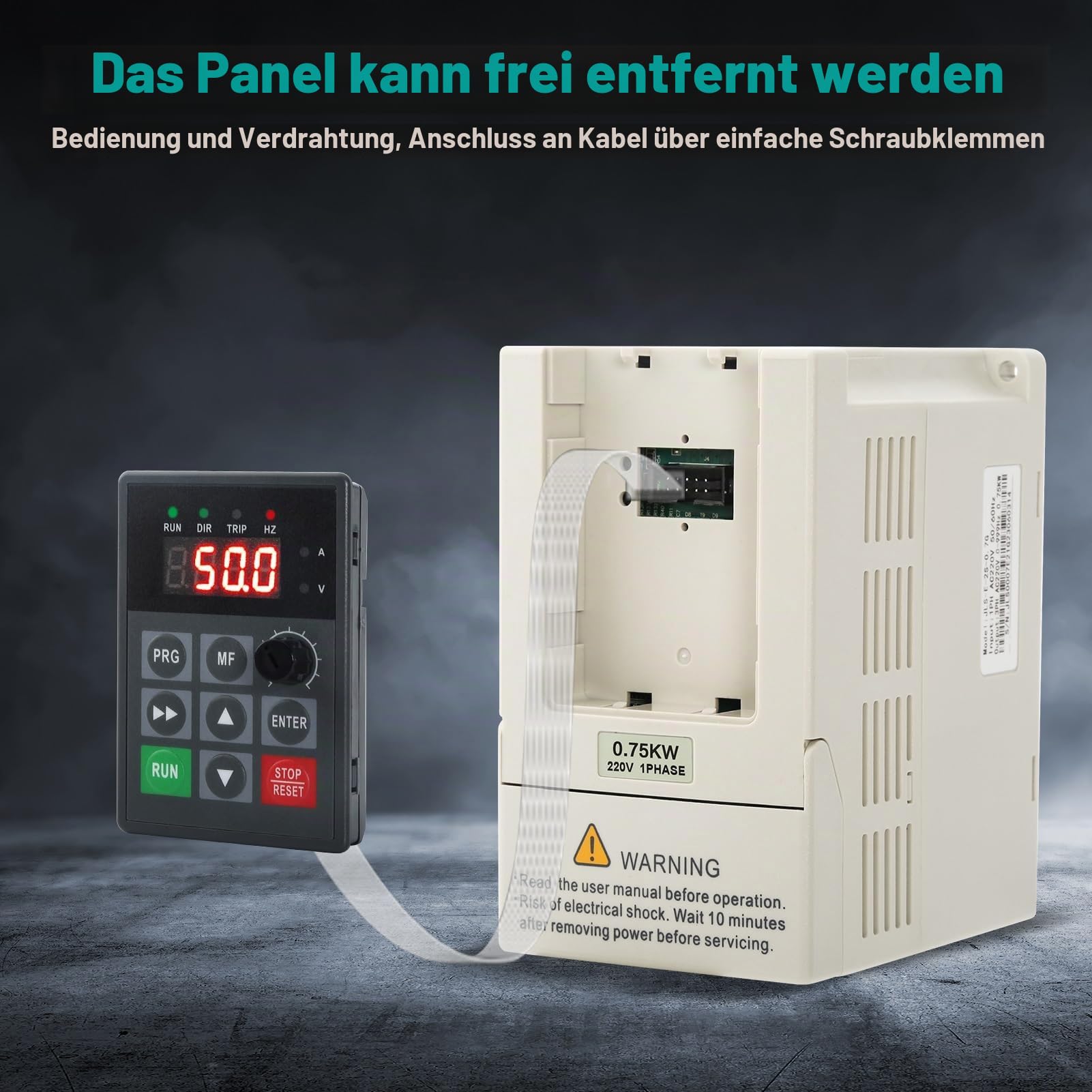 Frequenzumrichter 230V 0.75KW VFD Motordrehzahlregler 1 Phasen Eingang 3 Phasen Ausgang CNC Numerisch Gesteuerter Frequenzumrichter mit 2M Verlängerungskabel.