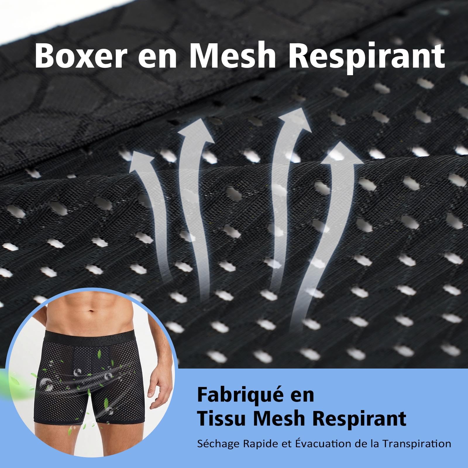 Hellomamma Boxer Homme Calecon Long: sous-Vêtement Boxers Anti Frottement Respirant en Maille Confortables sans Étiquette pour Sport Running Fitness Lot de 4