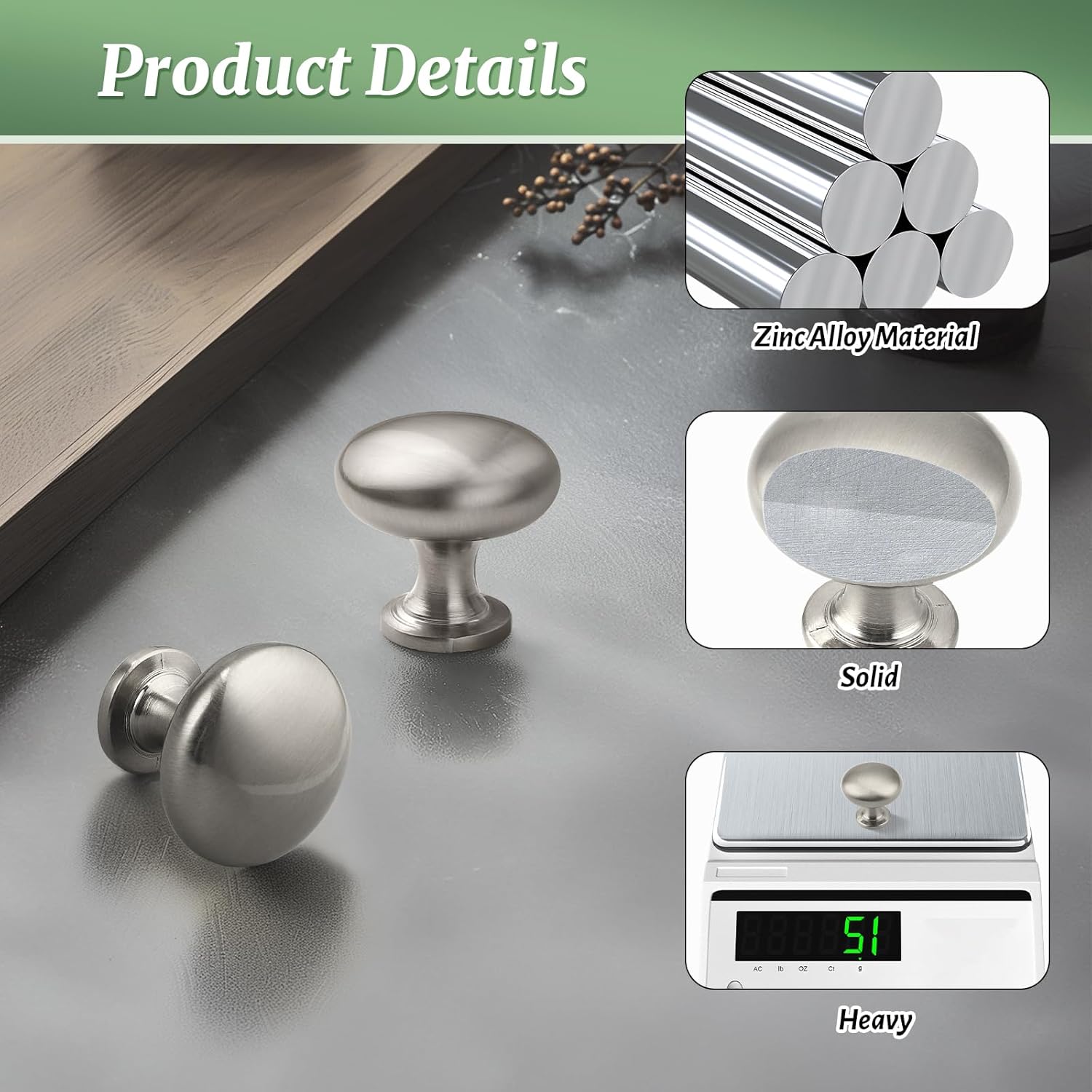 Knobonly 30 Pack Drawer Pulls and Knobs, 1-1/4" Diameter Satin Nickel Round Knobs for Cabinets, Solid Zinc Alloy Dresser Handles