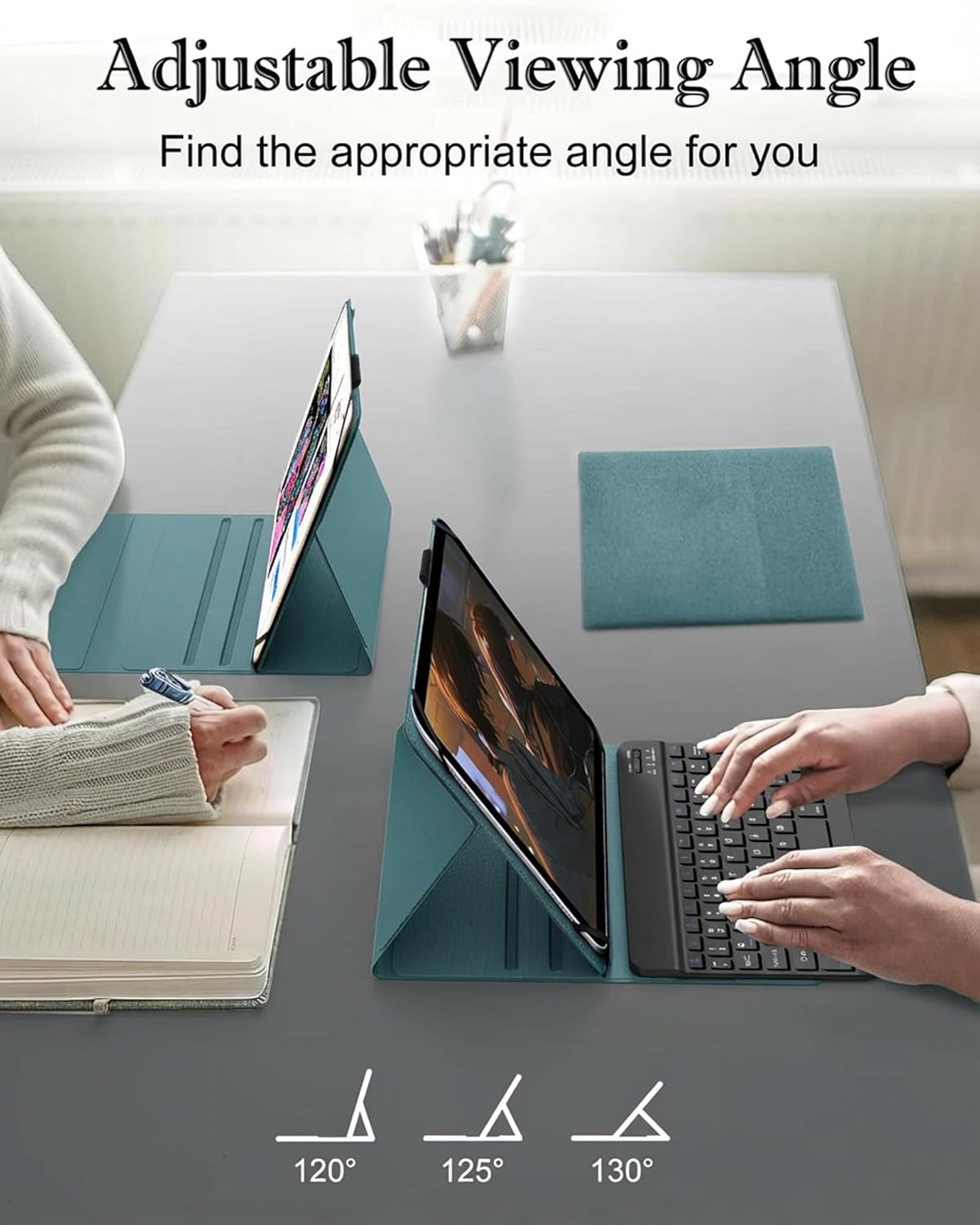 Universal Tablet Keyboard Case for 9",9.7",10.1",10.2",10.5",10.9",11" Tablets, Rechargeable Wireless Bluetooth Keyboard, Smart Folio Leather Cover with Stretch Strap for Android/iOS/Windows Tablet